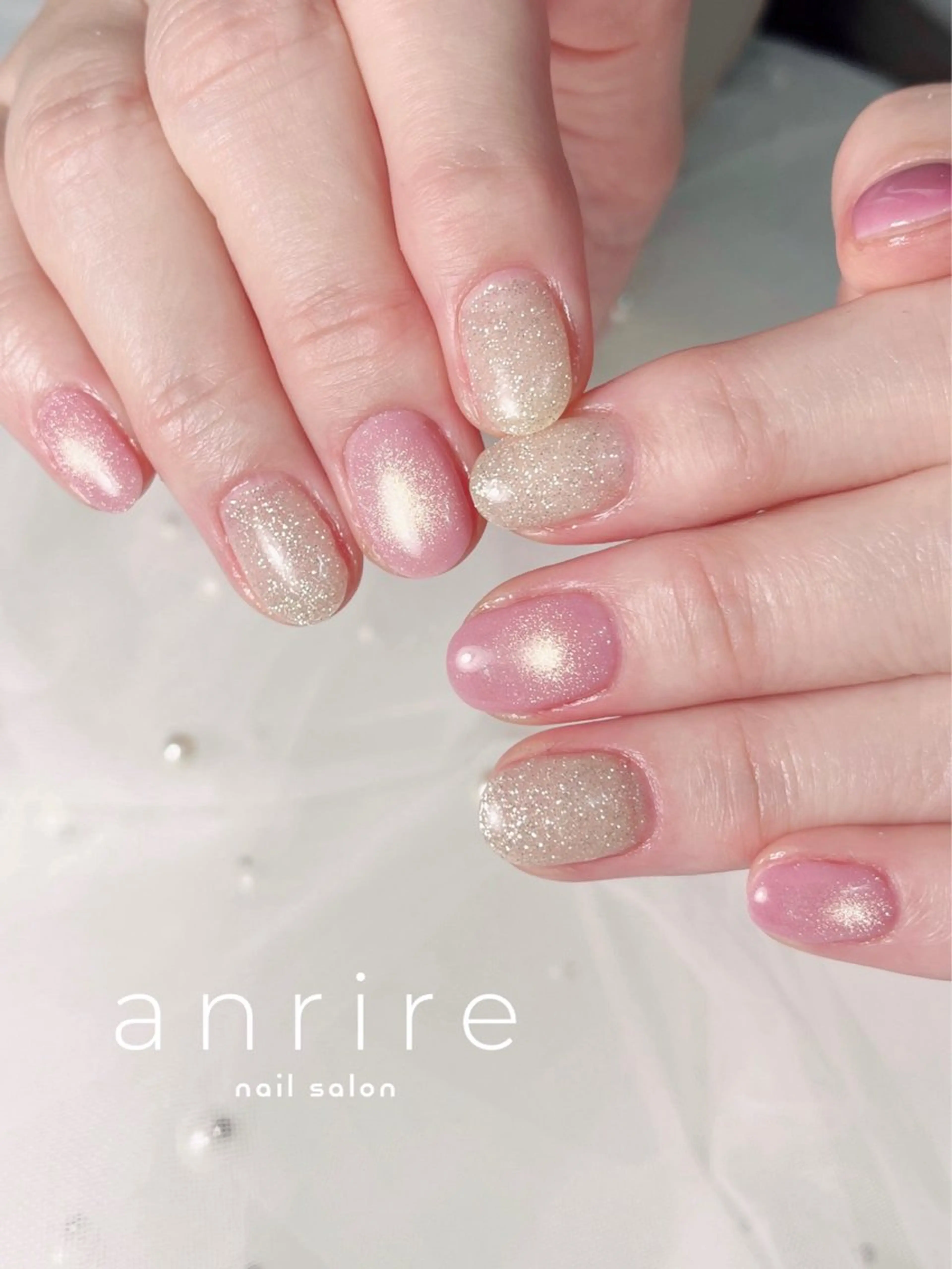 ネイル フラッシュネイル 氷ネイル・うるうるネイル マグネットネイル ピンク 春ネイル ハンドネイル nailsalon anrireのネイルデザイン