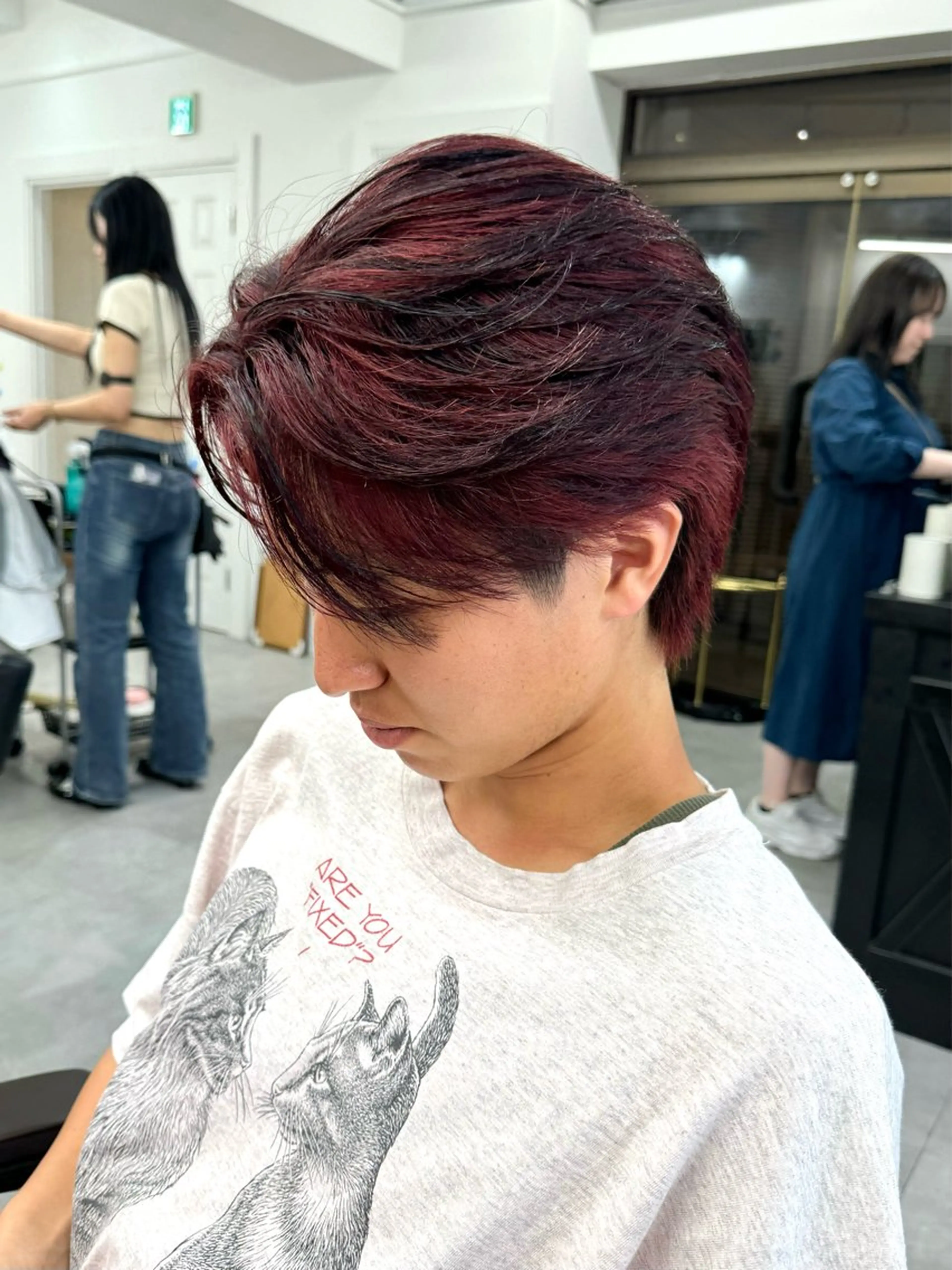 カラー メンズ メンズブリーチ ブリーチ レッドカラー カット ヘアカラー シャドウパーマ/ 波巻パーマYu-Kiのヘアスタイル