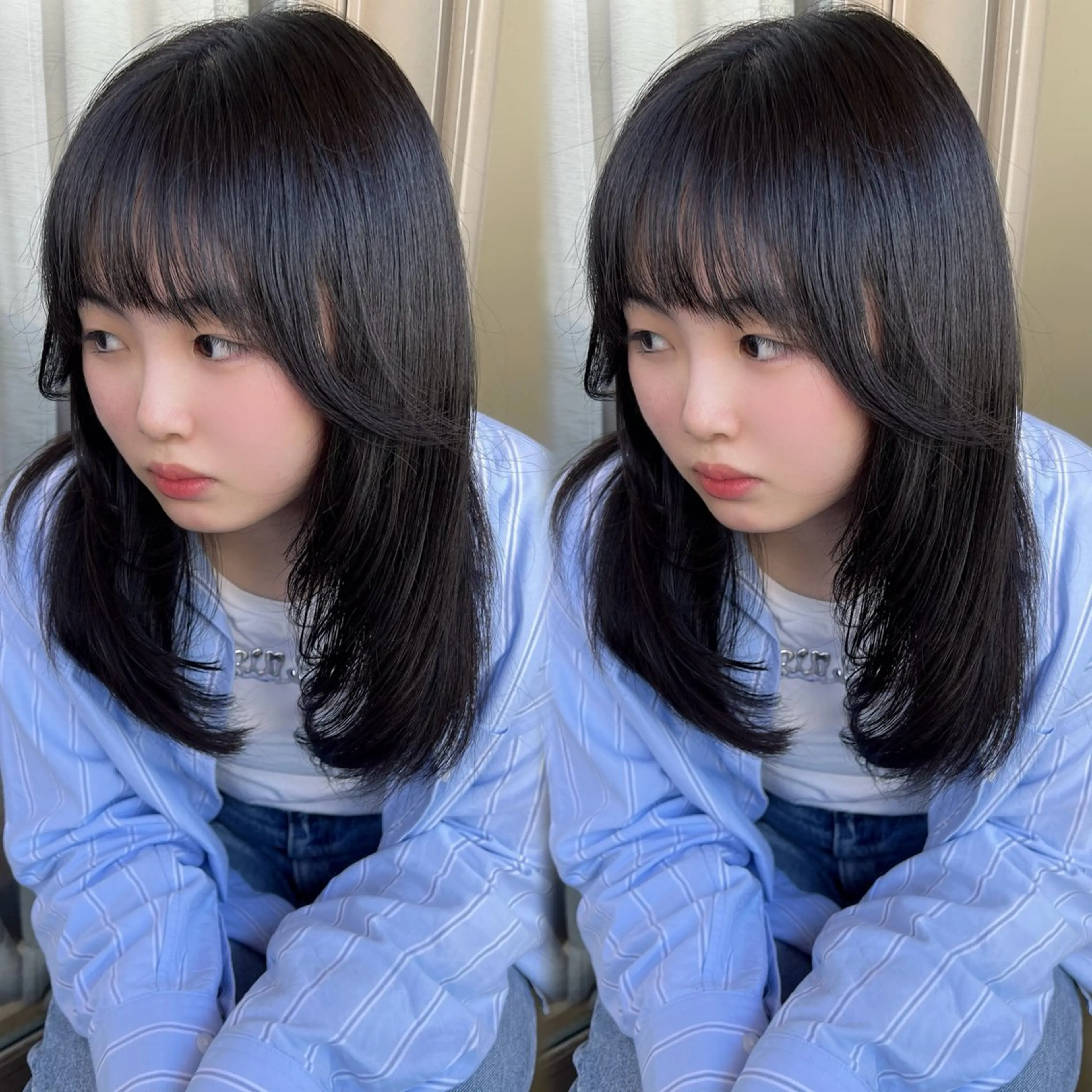 ロング 外国人風カラー ハイライト 髪質改善 レイヤーカット 縮毛矯正 カット ヘアカラー トリートメント 韓国🇰🇷レイヤー 映える顔周り🩷のヘアスタイル