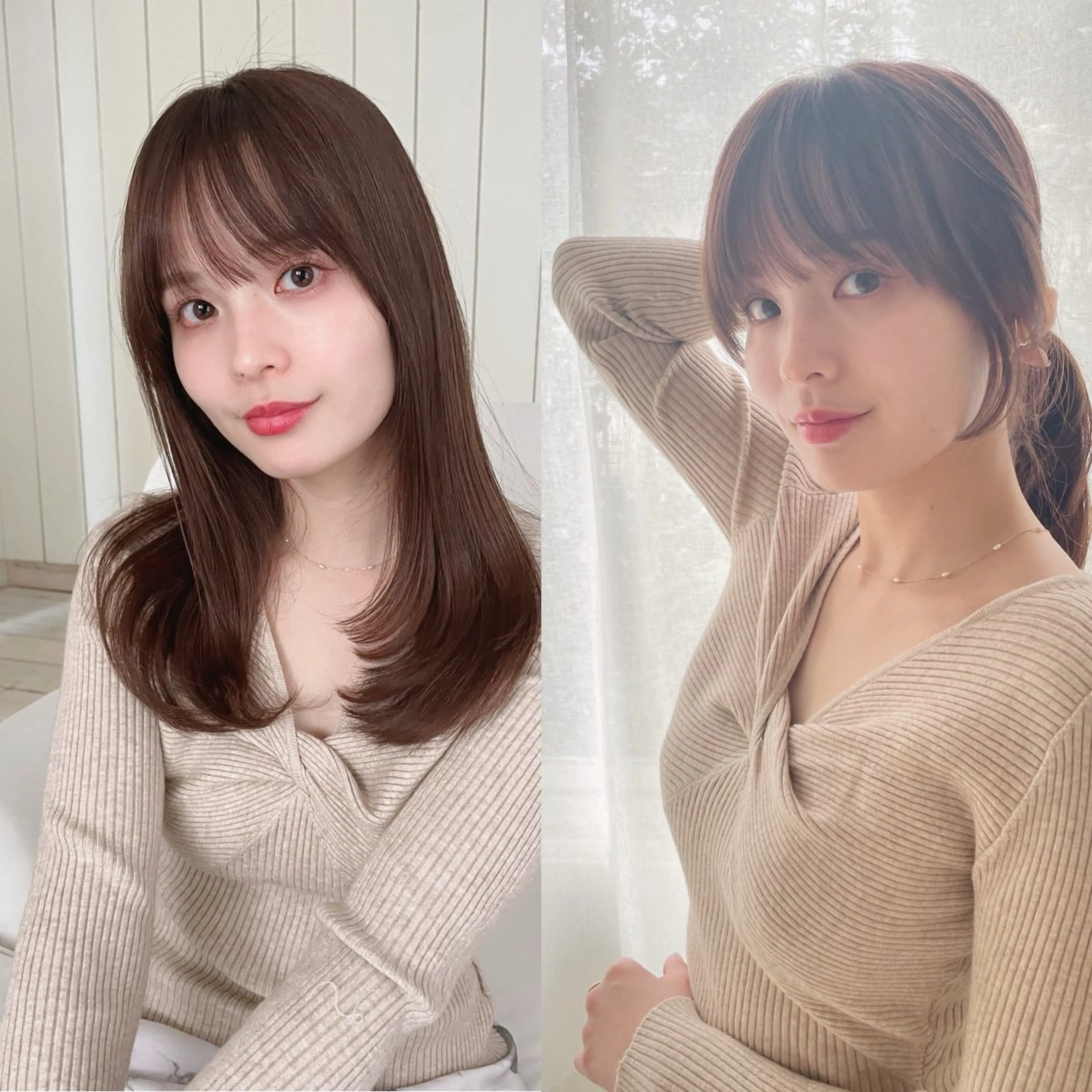 セミロング カット ヘアカラー トリートメント 山本翔一郎 韓国顔周りレイヤーのヘアスタイル