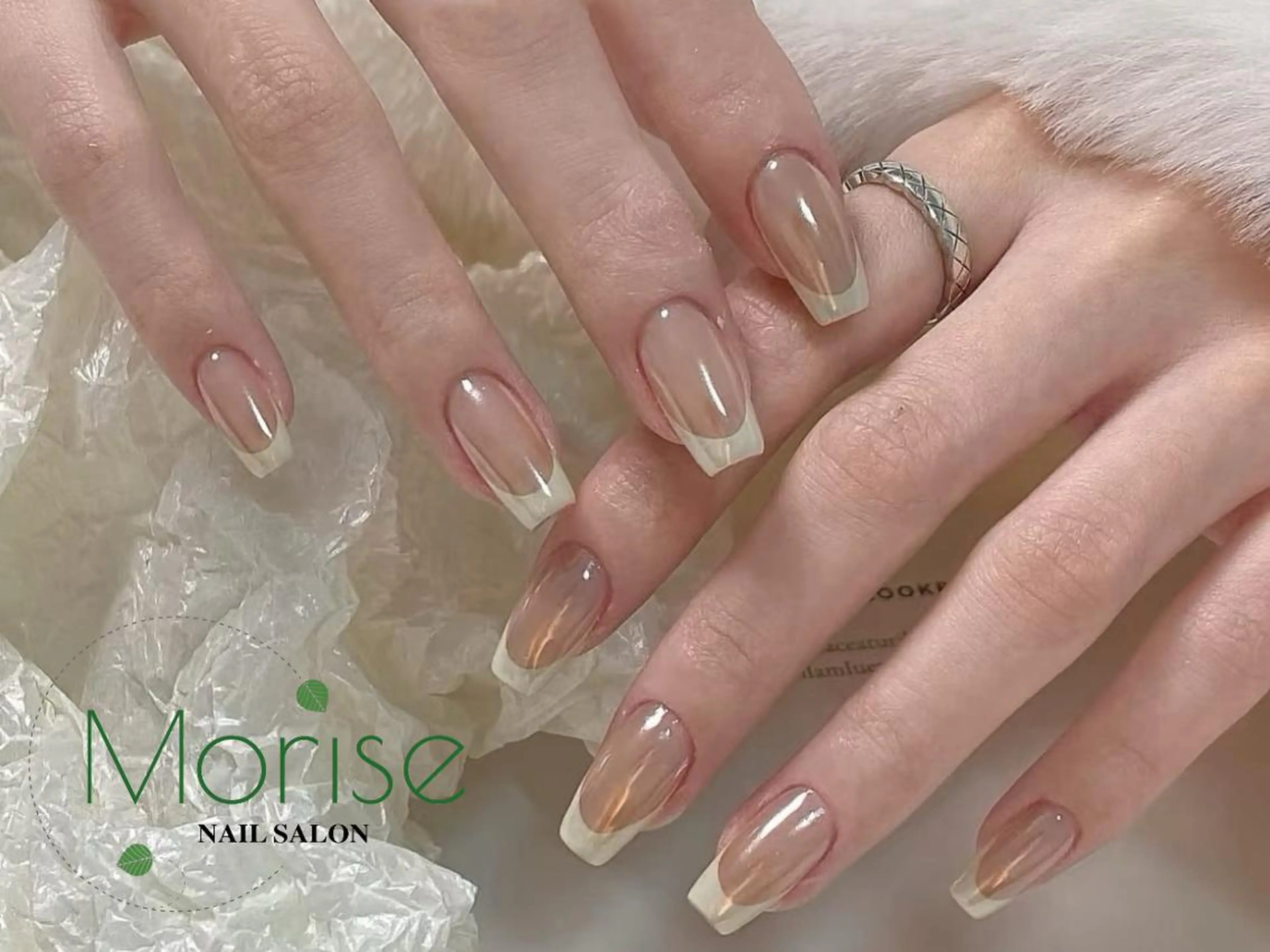 ネイル 長さ出し フレンチネイル ジェルネイル ガラスフレンチ 韓国ネイル ハンドネイル ハンドケア MoriseNail Jr研修💜はるかのネイルデザイン