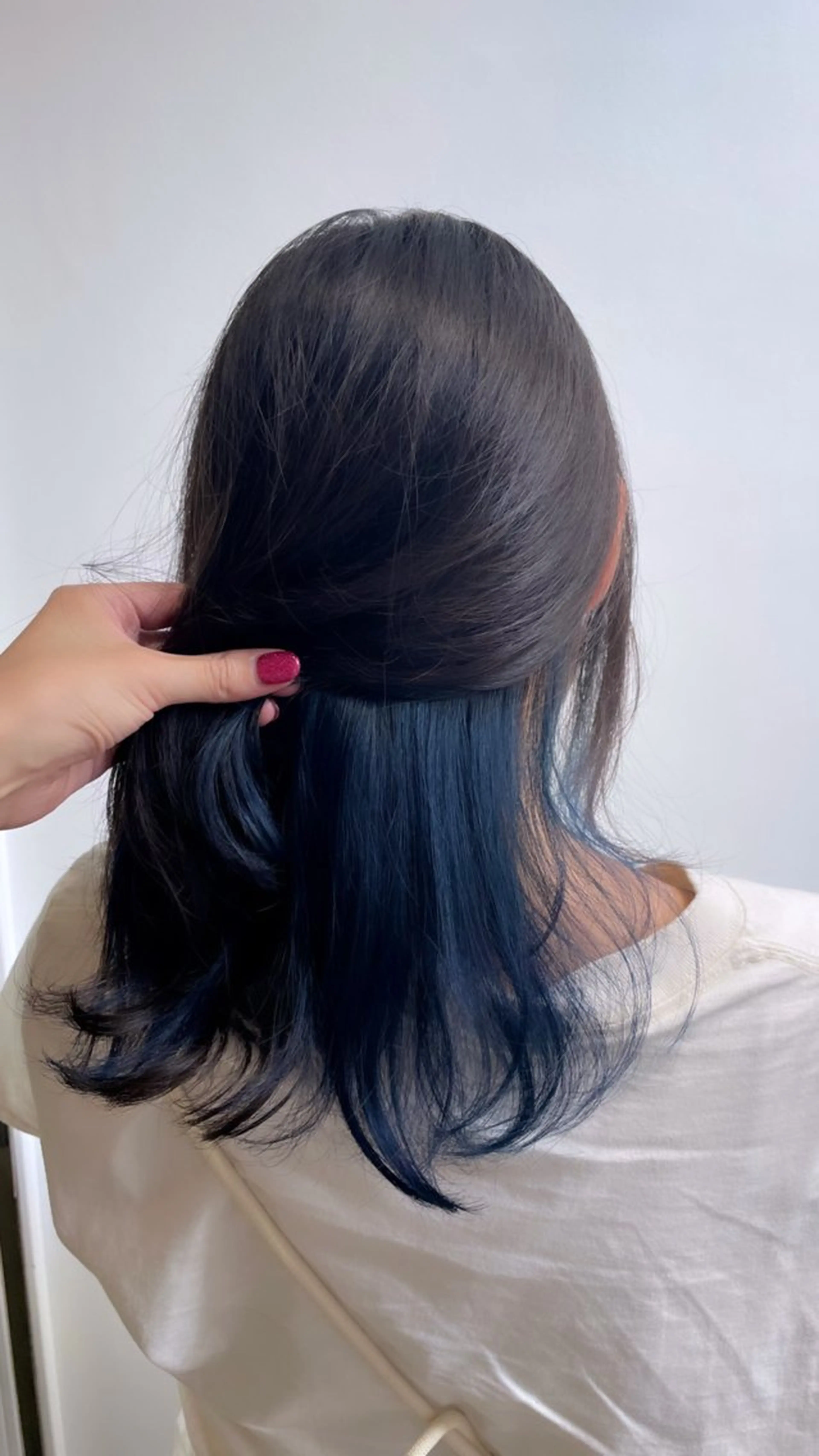 セミロング カラー 黒髪 ブリーチ ブルーカラー 透明感カラー/ 池袋/nana 💎のヘアスタイル