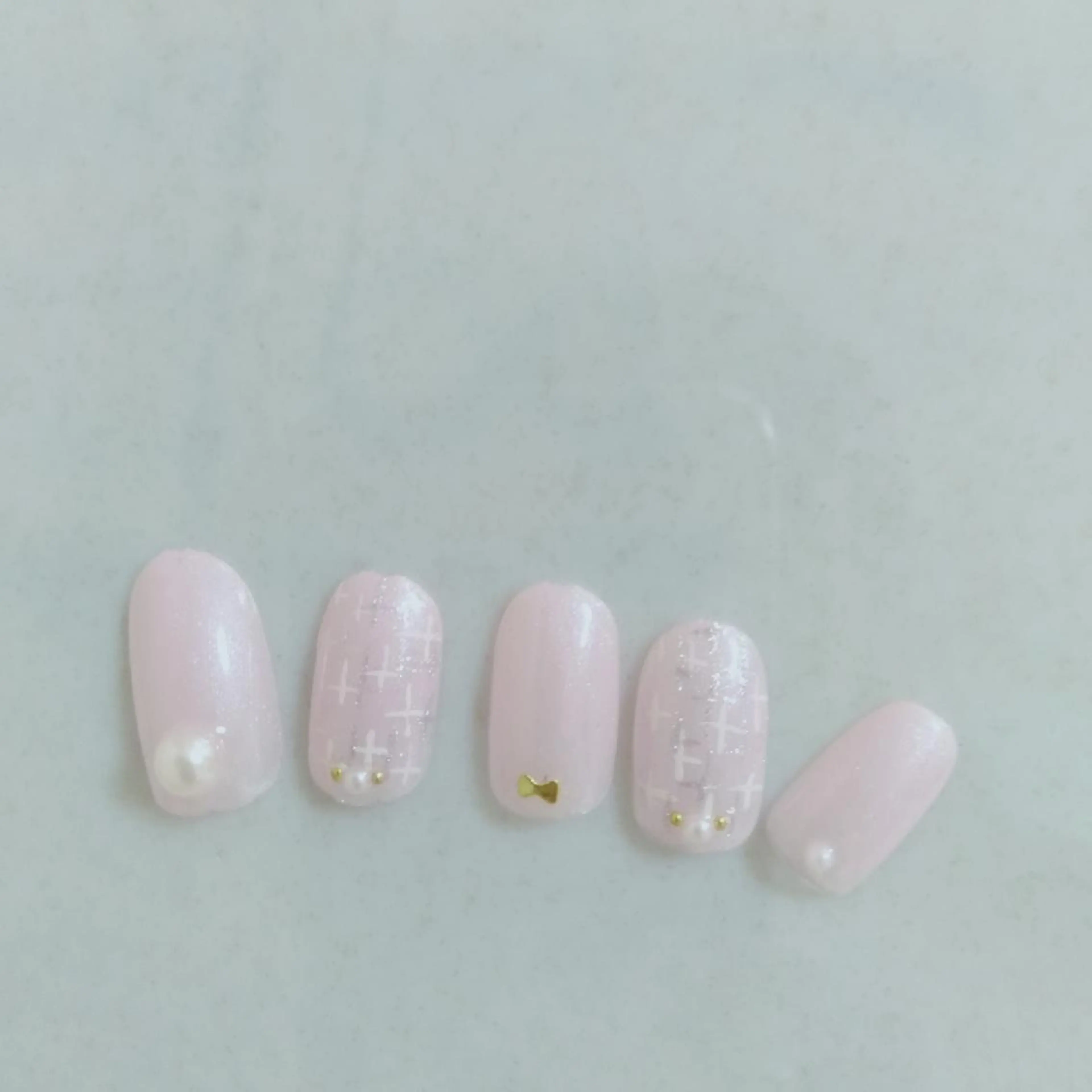 ネイル ピンク ツイードネイル 川岡 香を里のネイルデザイン