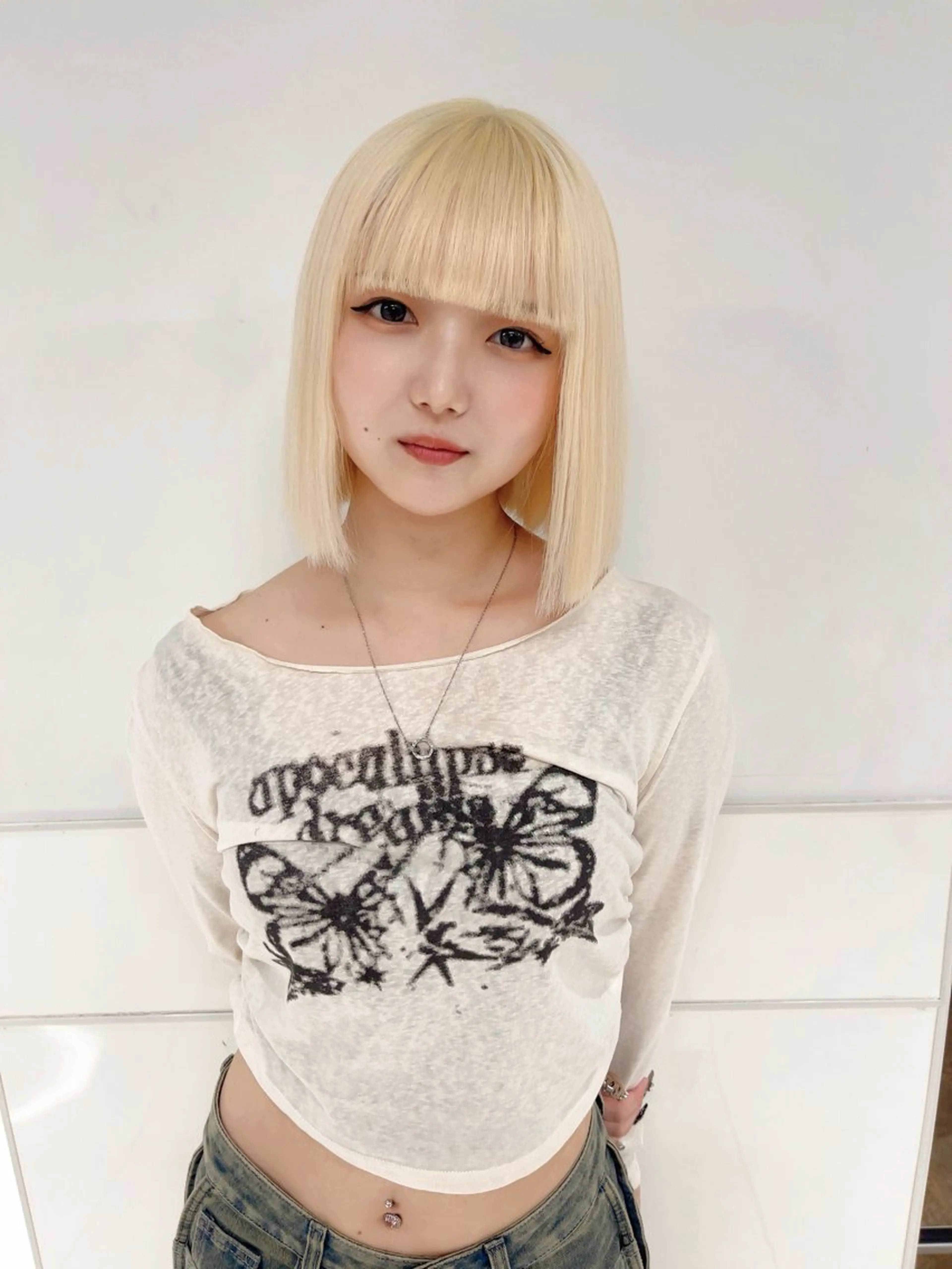 ミディアム カラー 抜きっぱなしブロンド ブロンド ボブ りおな/髪質改善/ カラー /平尾のヘアスタイル