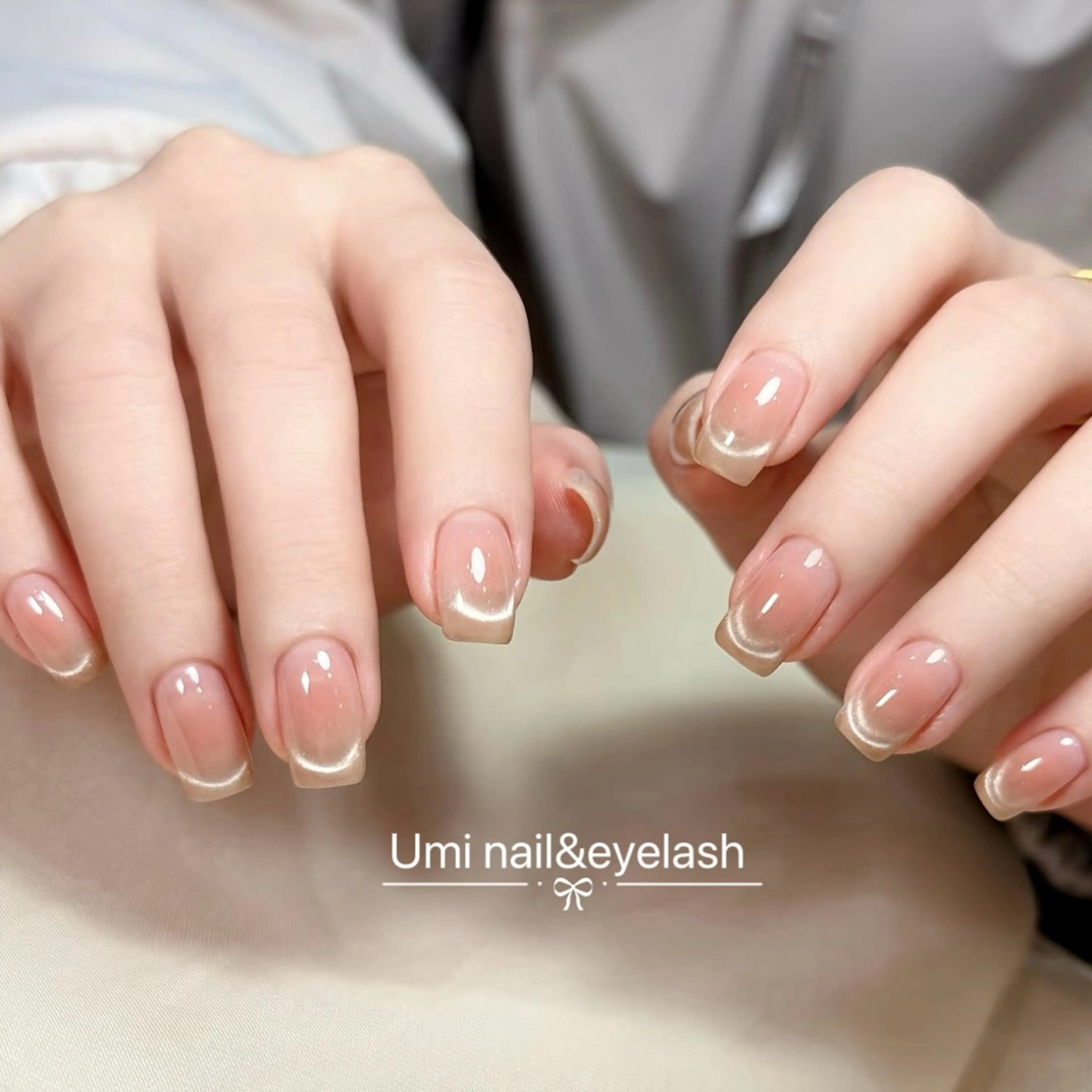 【春限定】(ご新規様ジェルオフ無料)大人気★チークマグネットフレンチ(ベース色付き)の写真