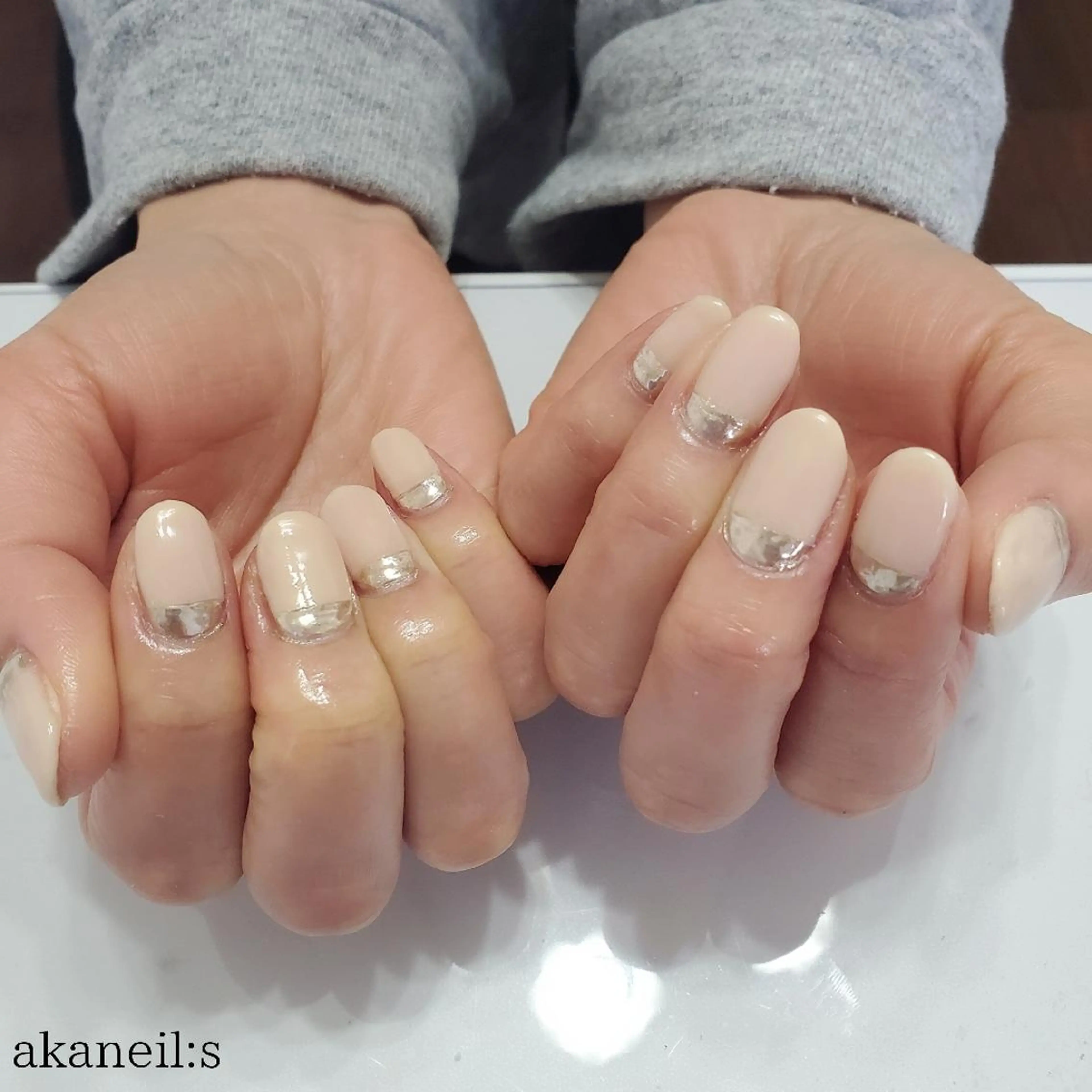 ネイル ミラーネイル ピンク シルバー 【akaneils】 アカネのネイルデザイン