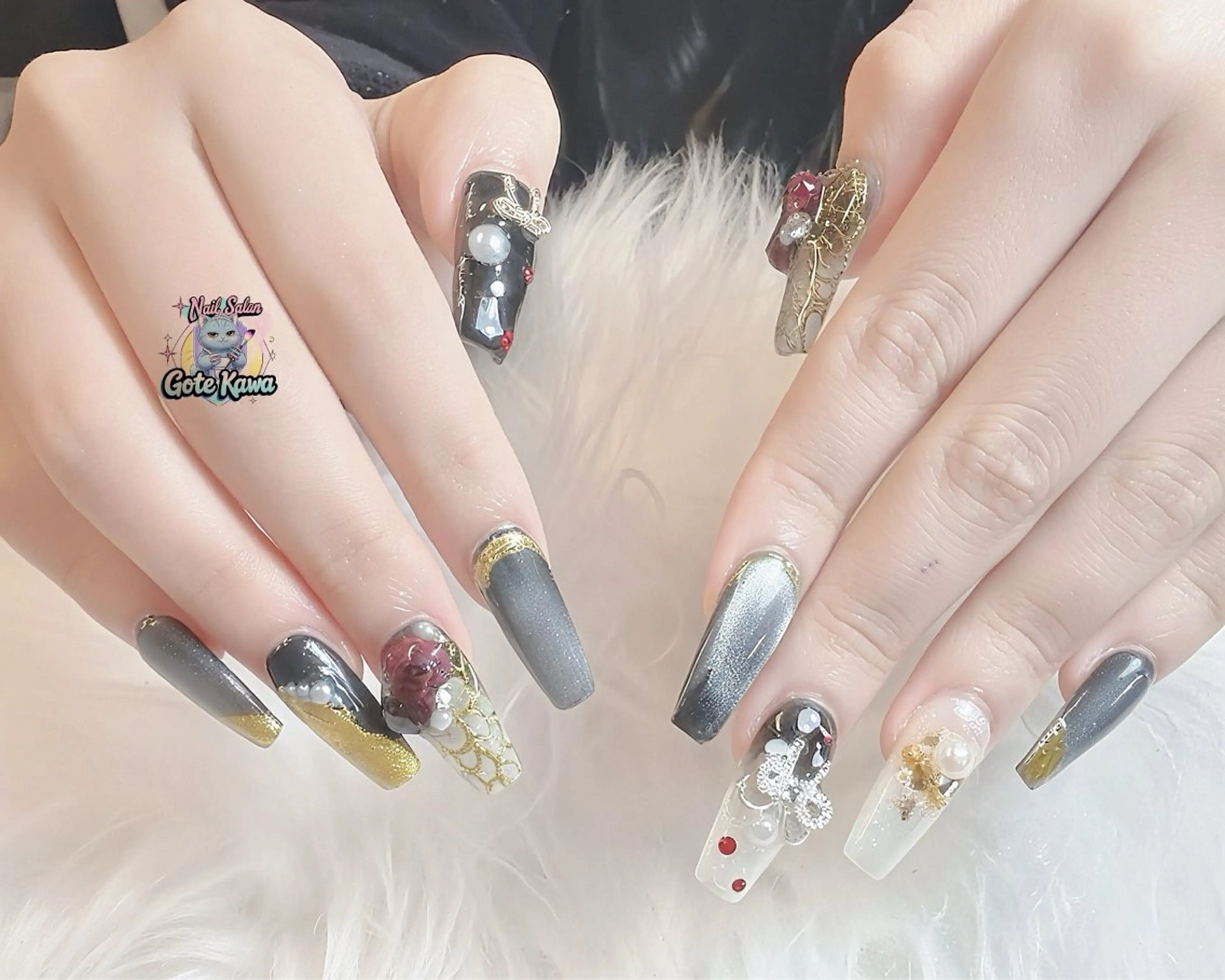 ネイル アートネイル 成人式 マグネットネイル 春ネイル ハンドネイル ハンドケア Gote Kawa nail salonのネイルデザイン