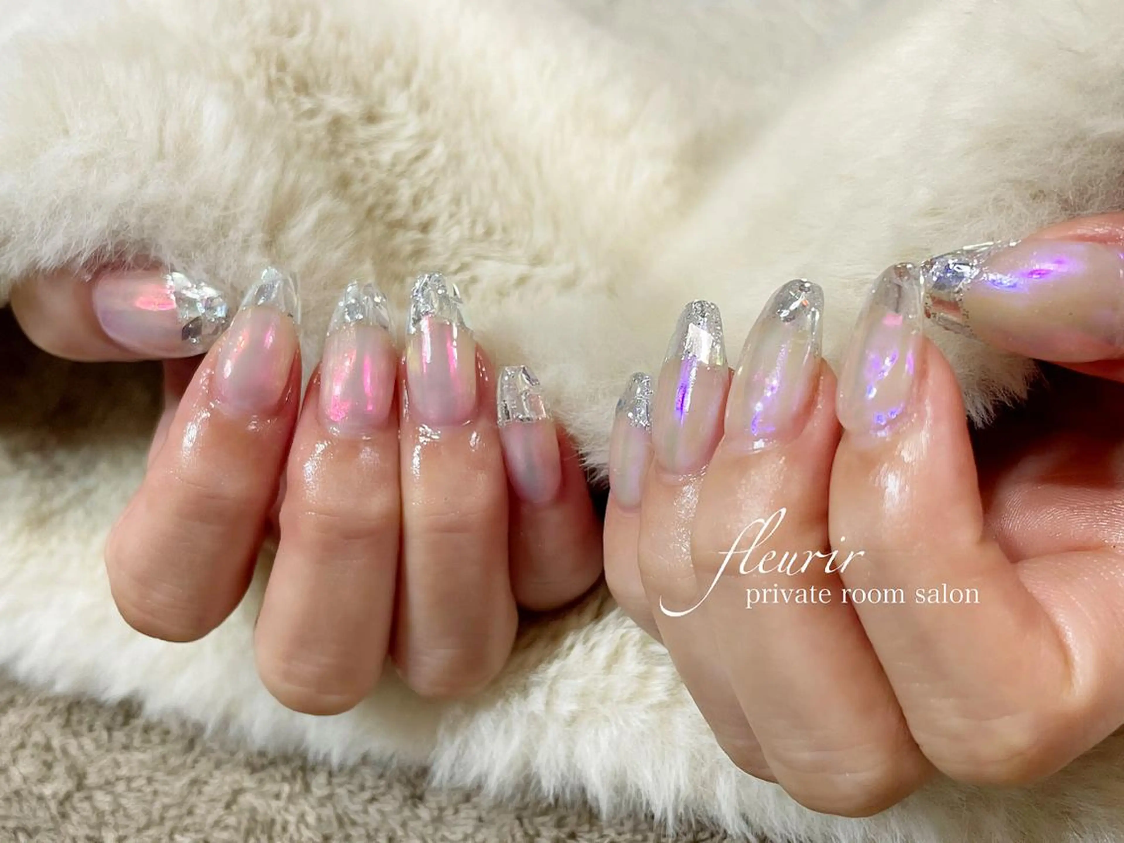 ネイル オーロラネイル ブルー ピンク パープル フルリール 【プライベートサロンのネイルデザイン
