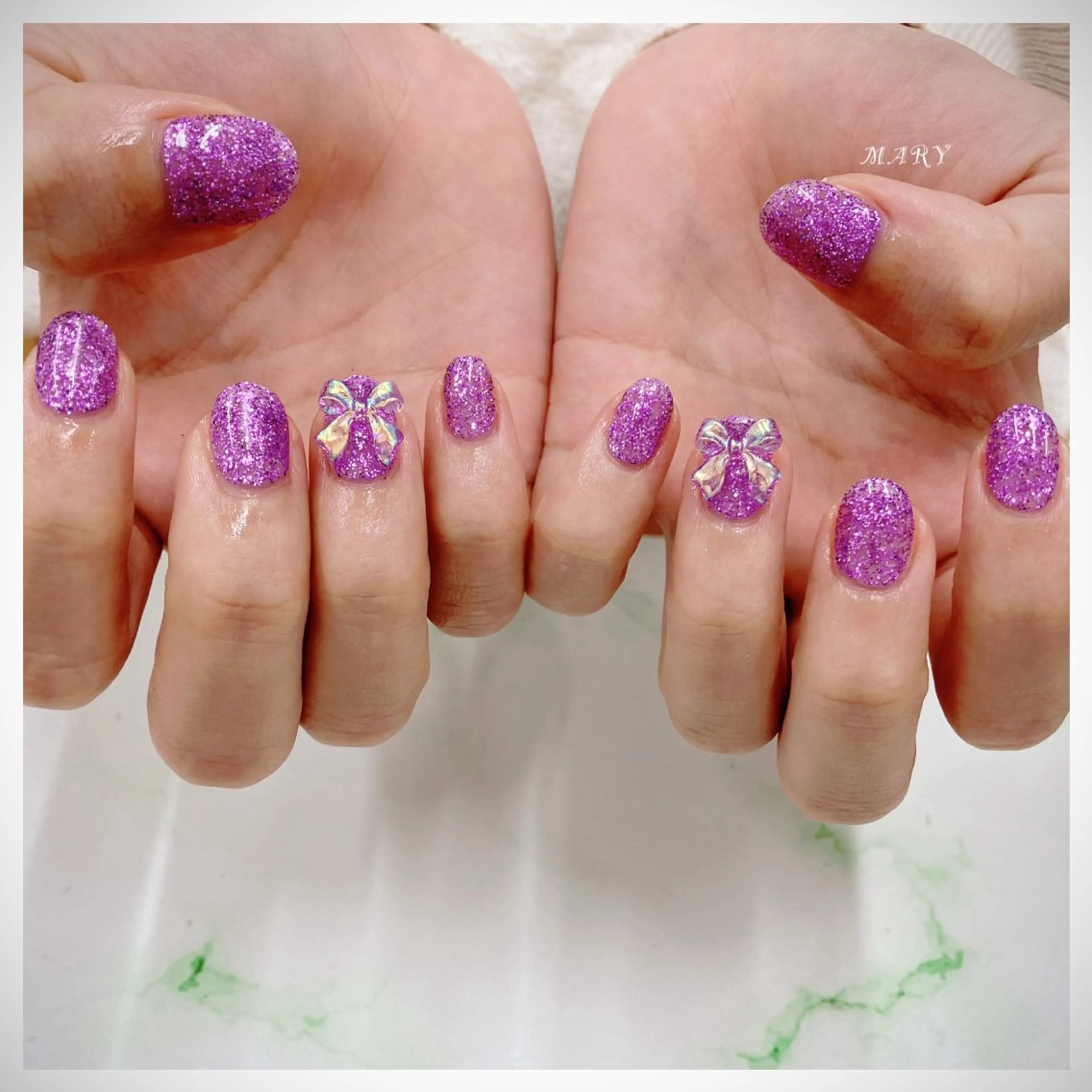 ネイル キラキラネイル ニュアンスネイル ワンカラーネイル ピンク パープル ハンドネイル Mary nail .narumiのネイルデザイン