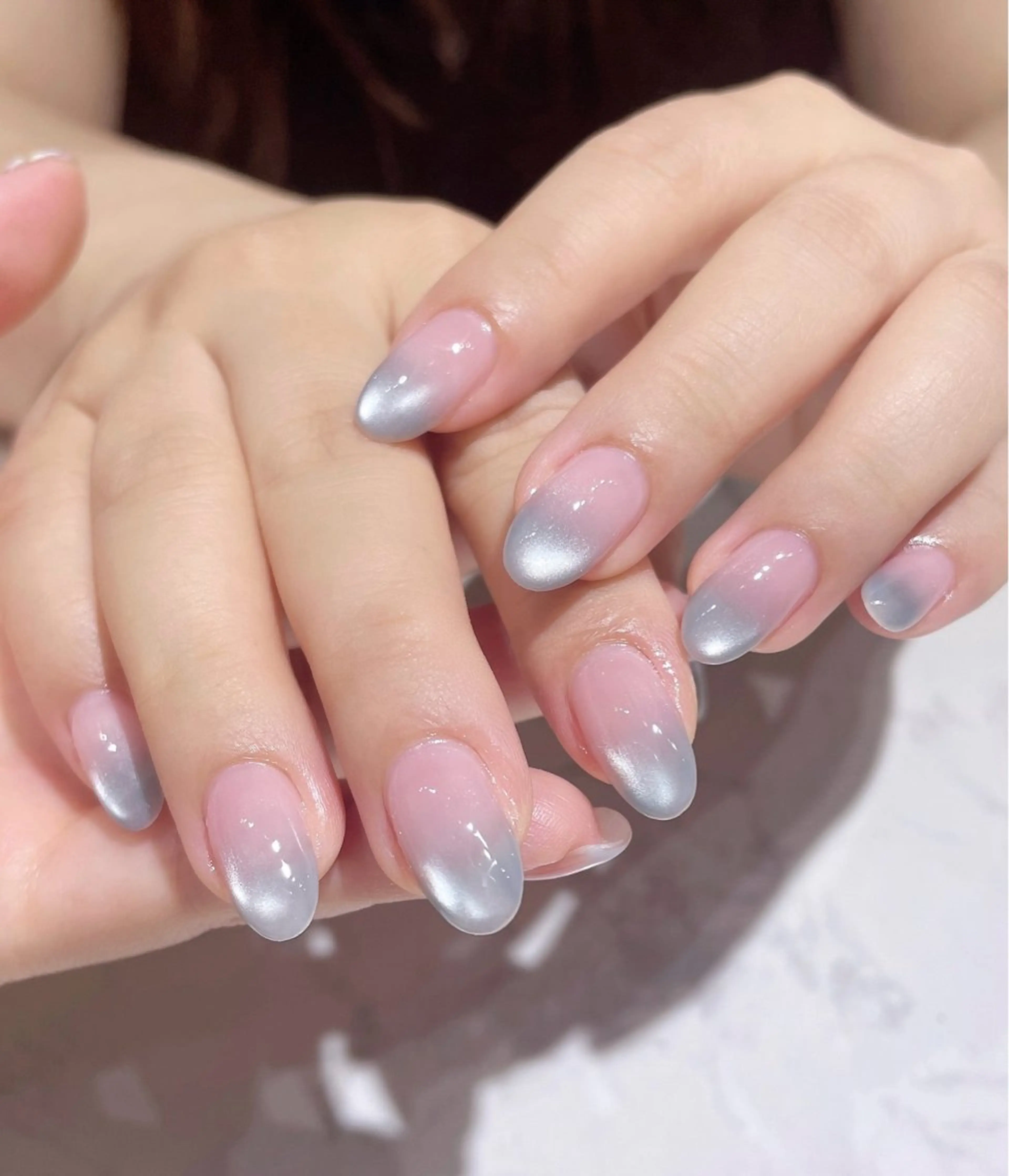 ネイル オーロラネイル 長さ出し フットネイル 韓国ネイル ラメ(グリッター) 👍thumbs up nail👍のネイルデザイン