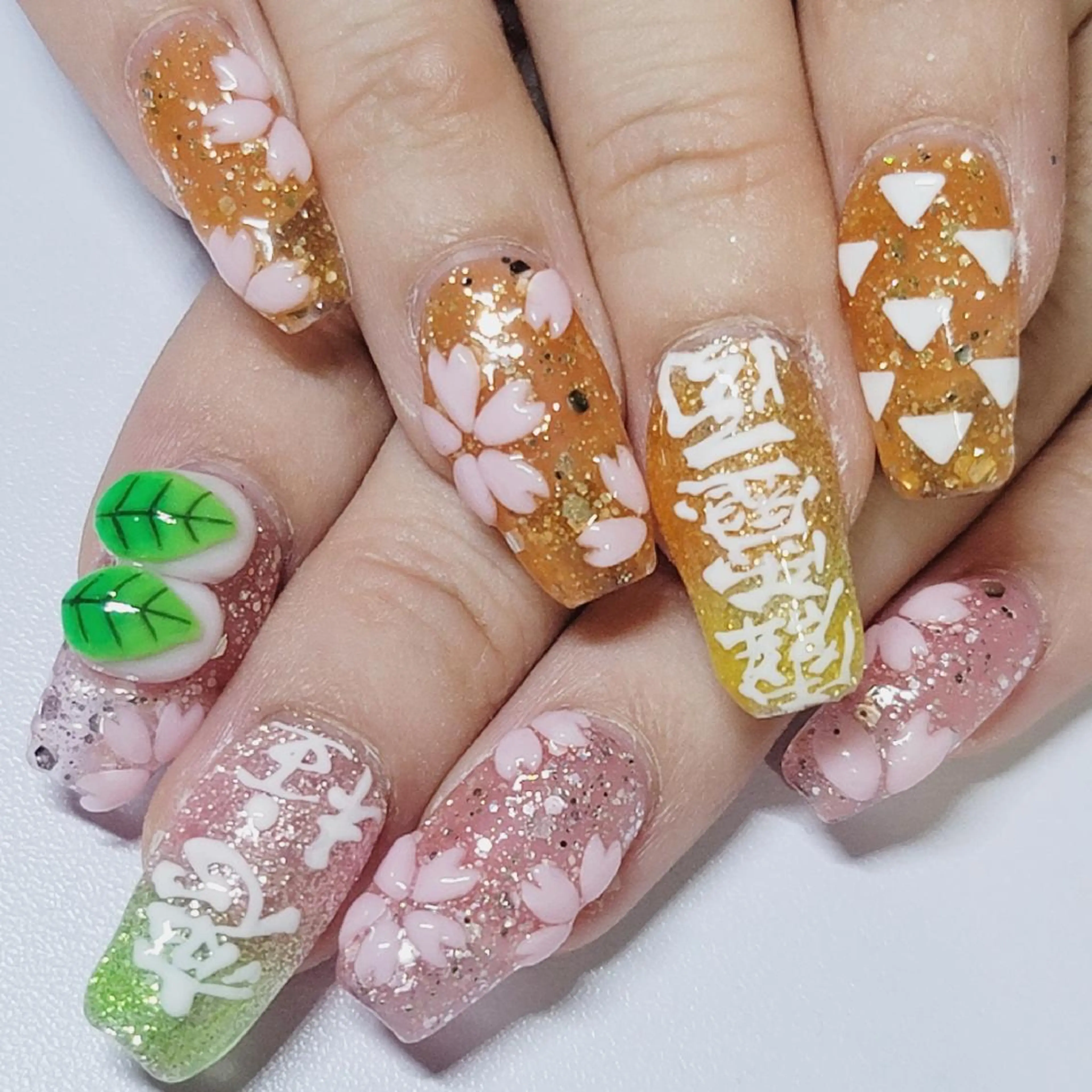 ネイル アートネイル クリアネイル ラメ(グリッター) オレンジ ピンク ハンドネイル よしだ ひろきのネイルデザイン