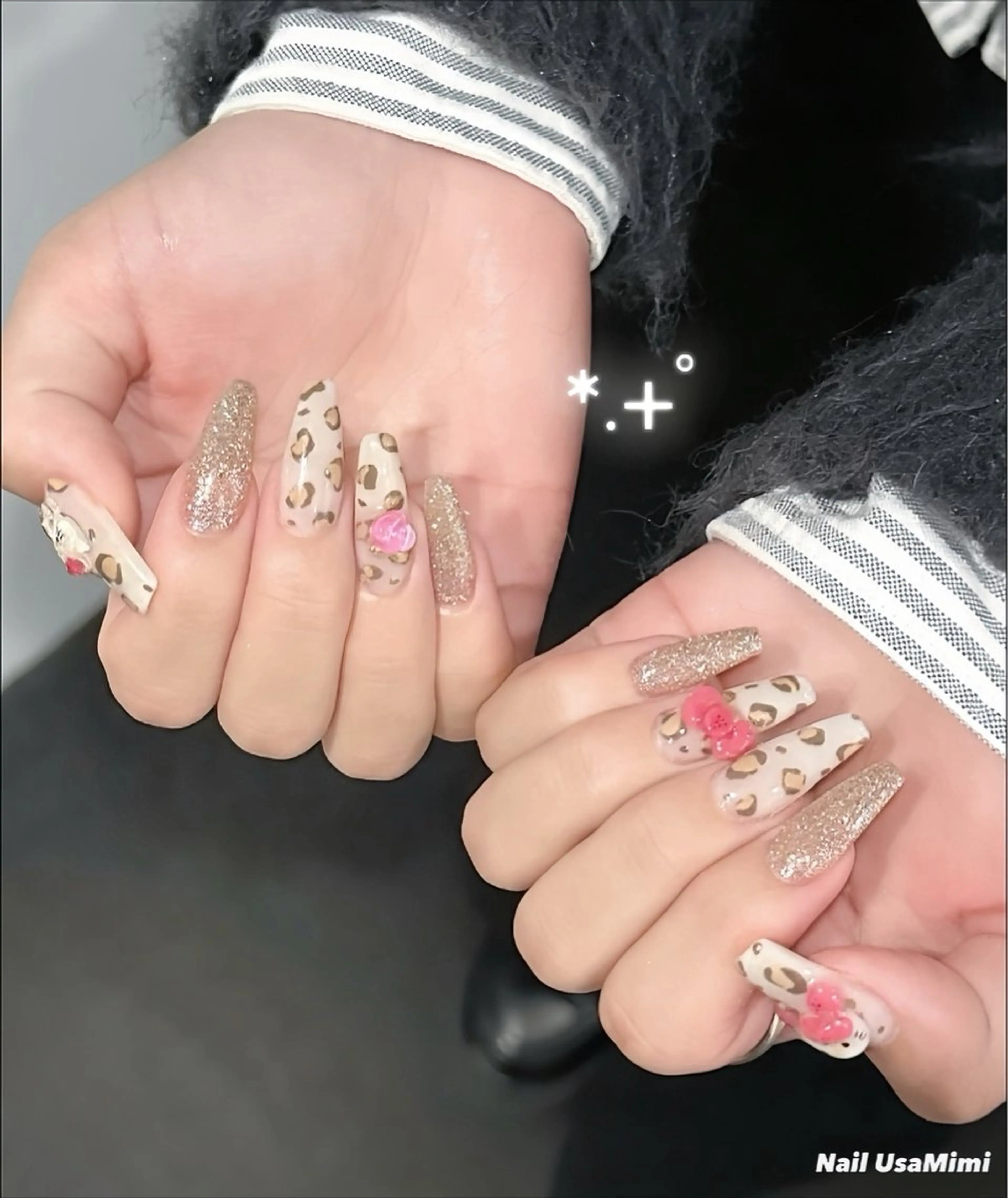 ネイル アニマル柄 持ち込み ハンドネイル 本町NailUsaM imi MOMOKAのネイルデザイン