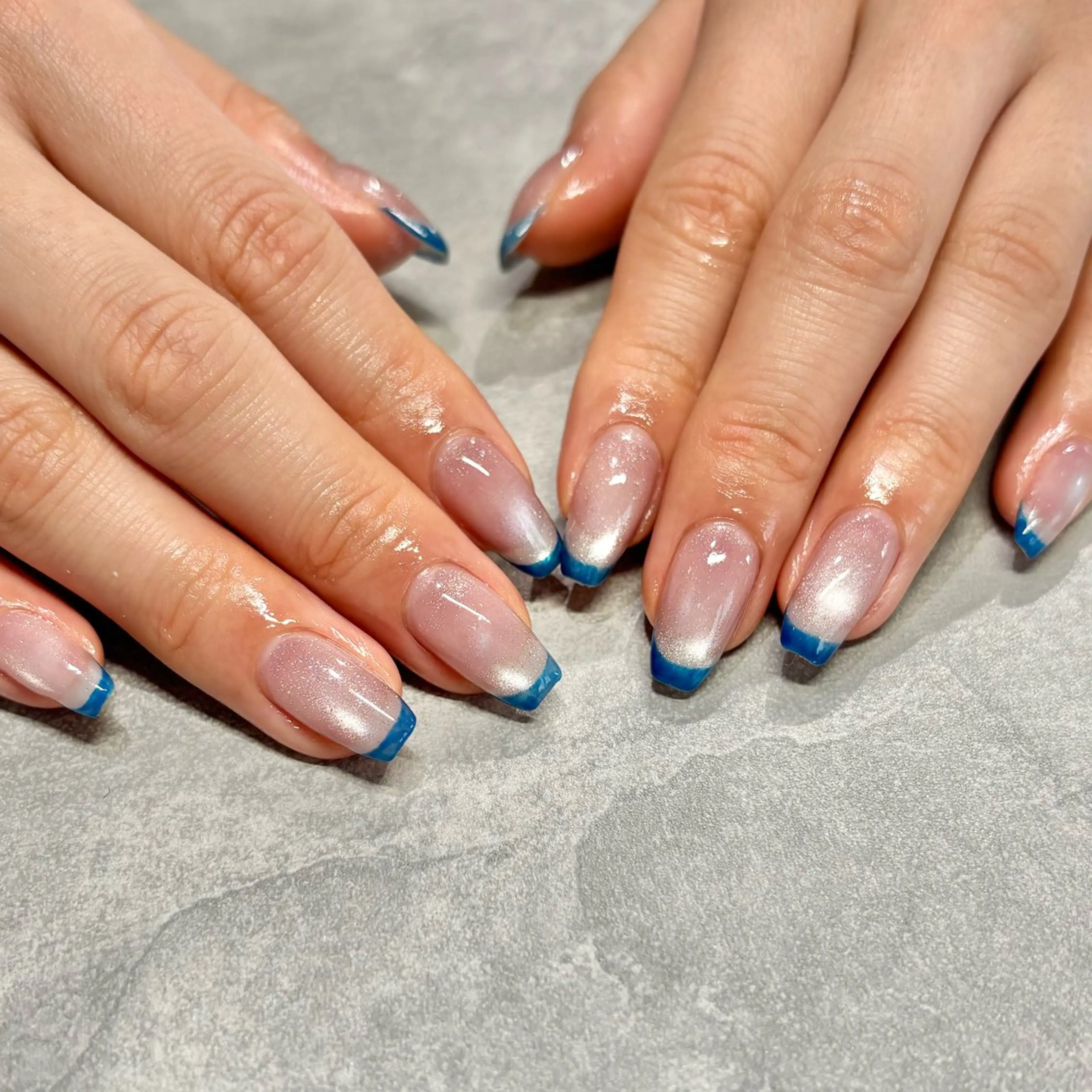 ネイル ブルー フレンチネイル マグネットネイル ハンドネイル joieange sakuraのネイルデザイン