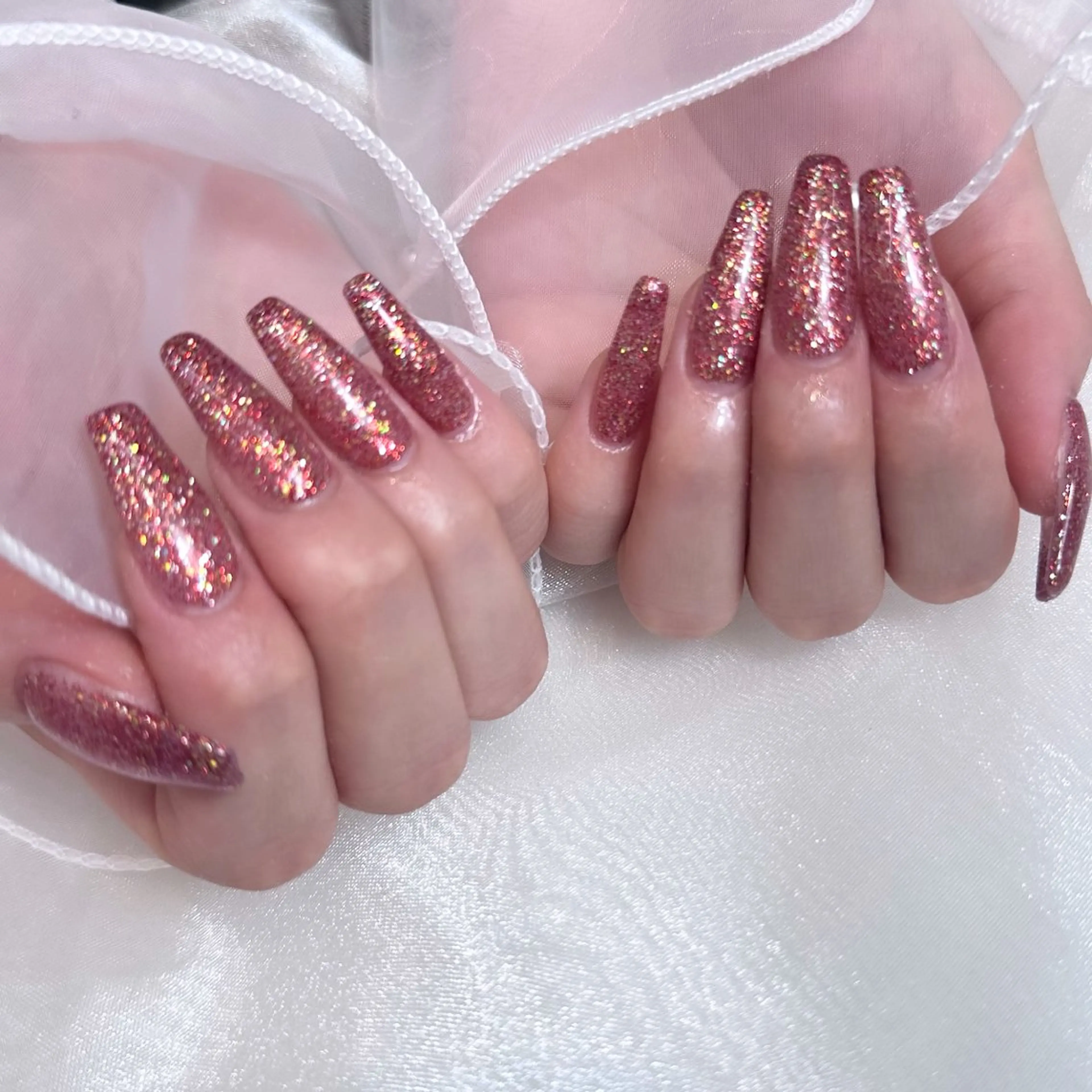 ネイル キラキラネイル ラメ(グリッター) ワンカラーネイル ピンク ハンドネイル ume hairsalon所属・nono/ 熊取ﾈｲﾙｻﾛﾝのネイルデザイン