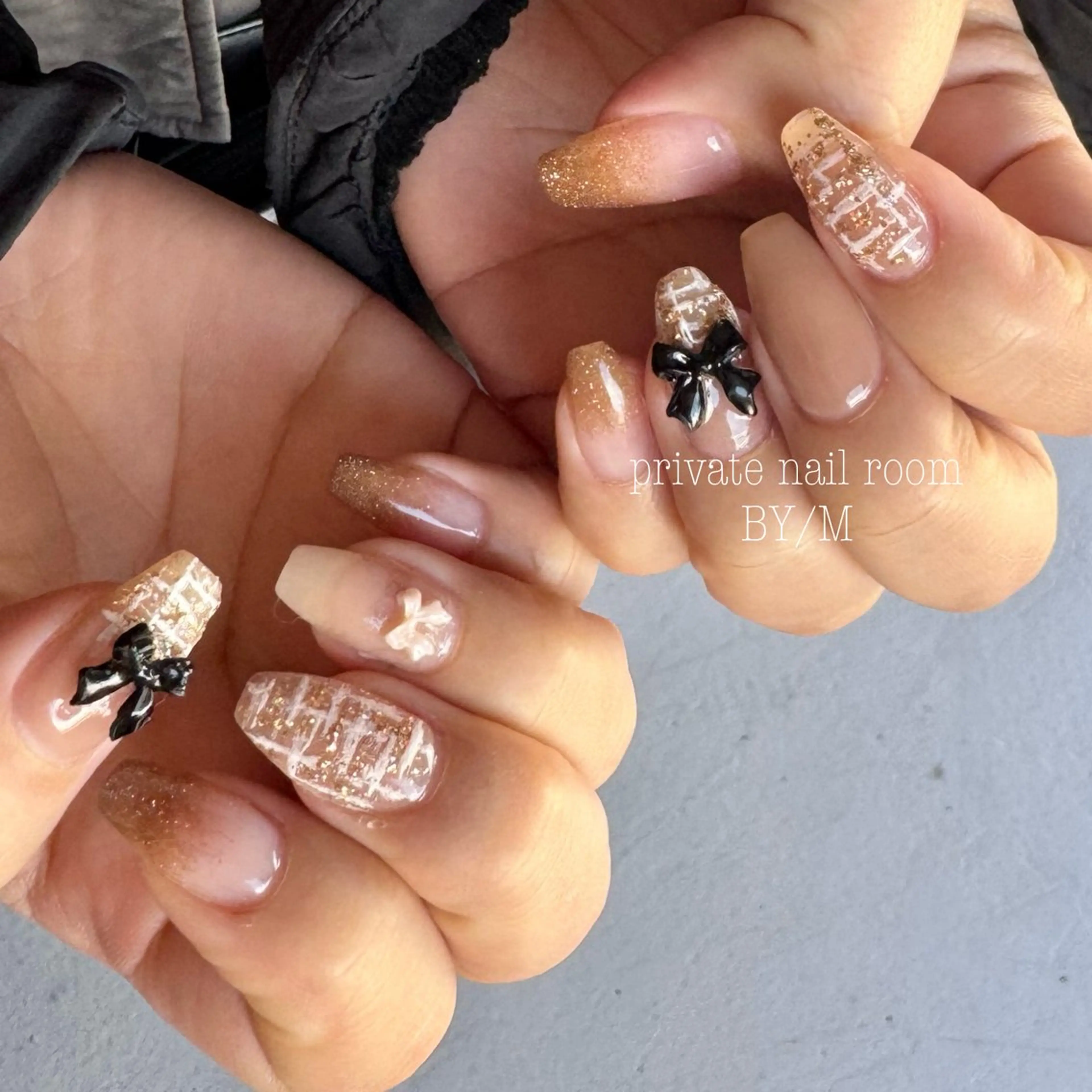 ネイル 持ち込み リボン ツイードネイル ハンドネイル BY / Mのネイルデザイン