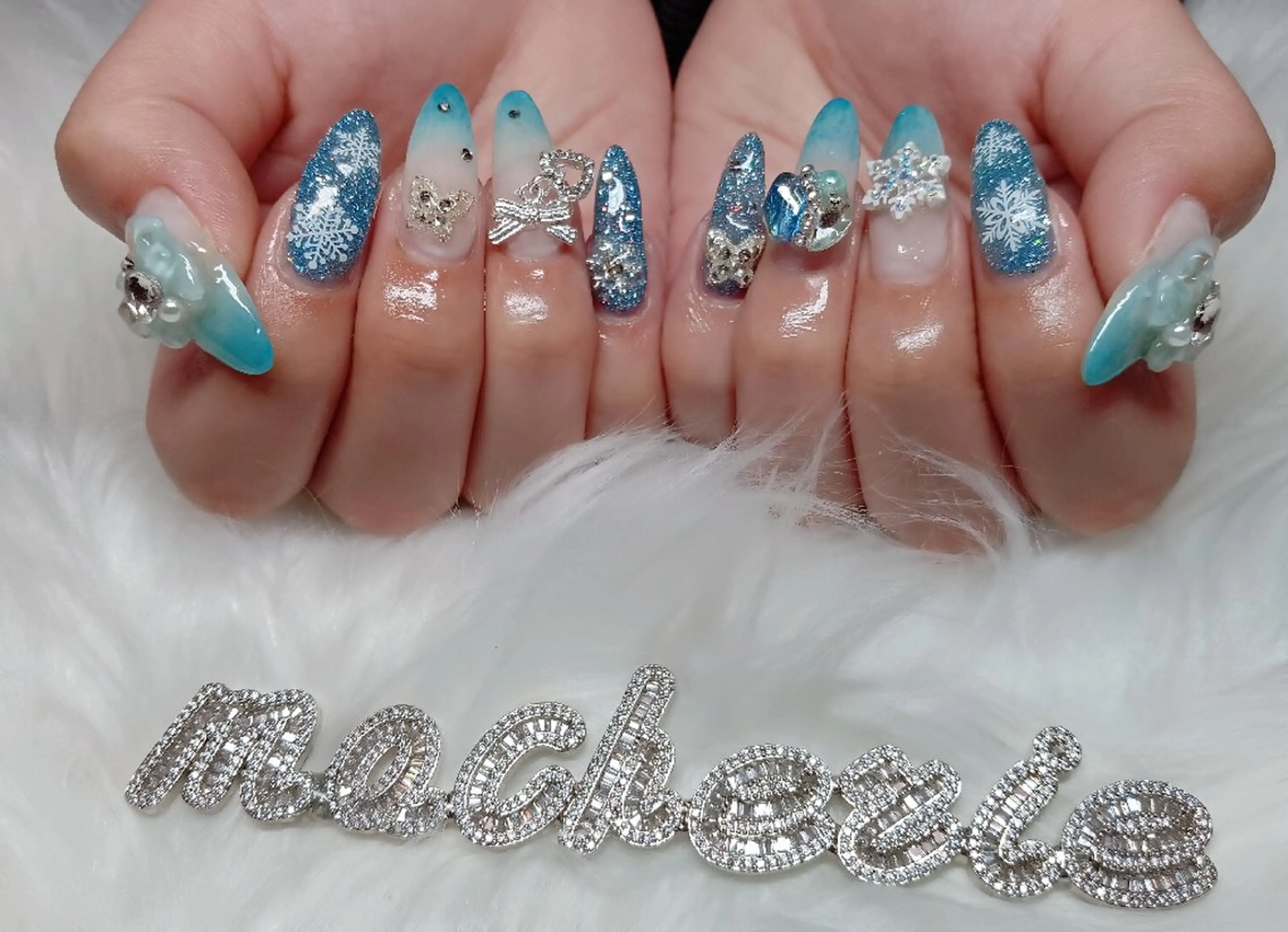 ネイル ブルー ハンドネイル Nail Salon macherieのネイルデザイン