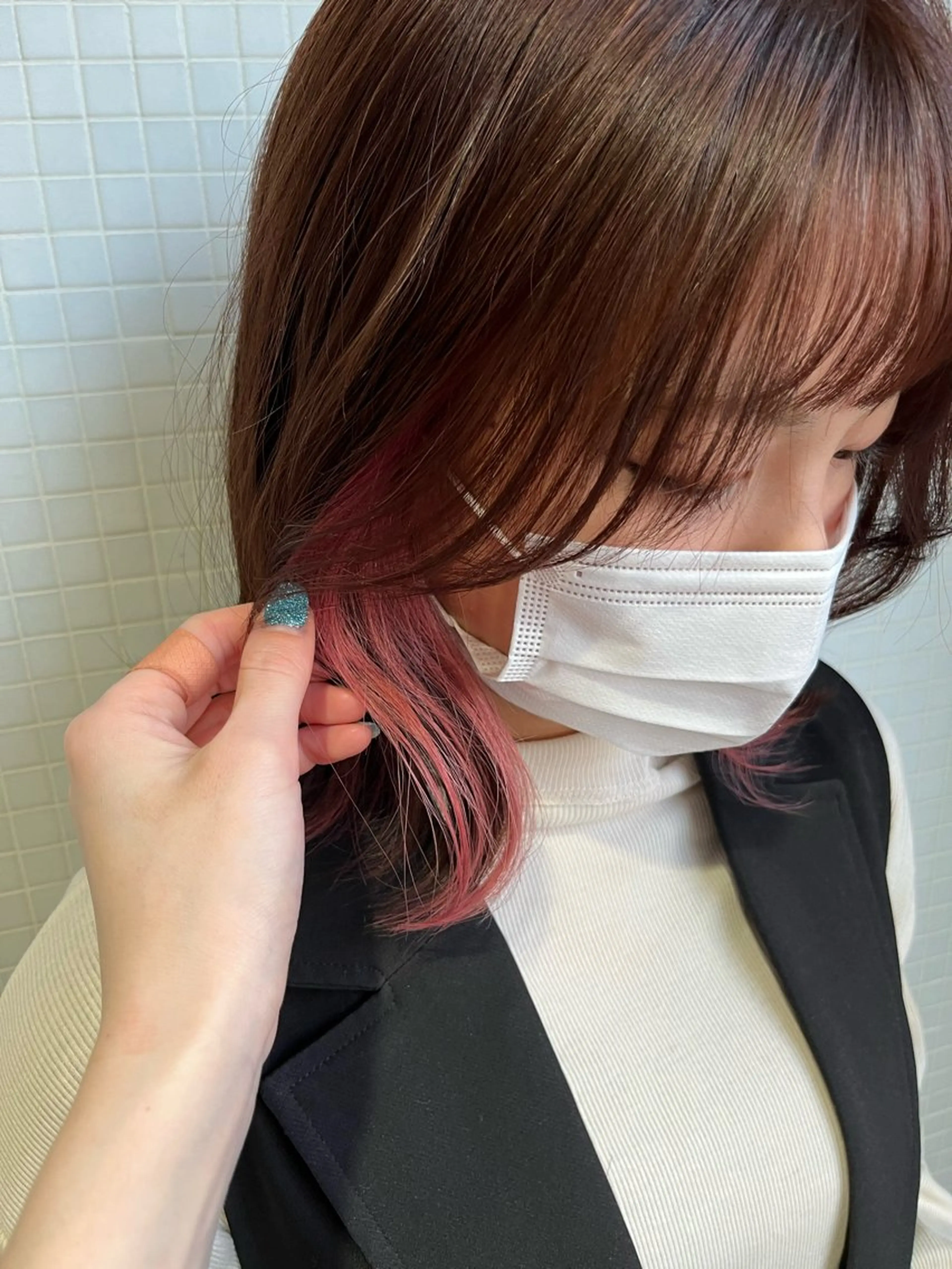 ミディアム カラー 透明感カラー 顔周りカット 髪質改善 似合わせカット カット なんば/個室サロン タナカヒナのヘアスタイル