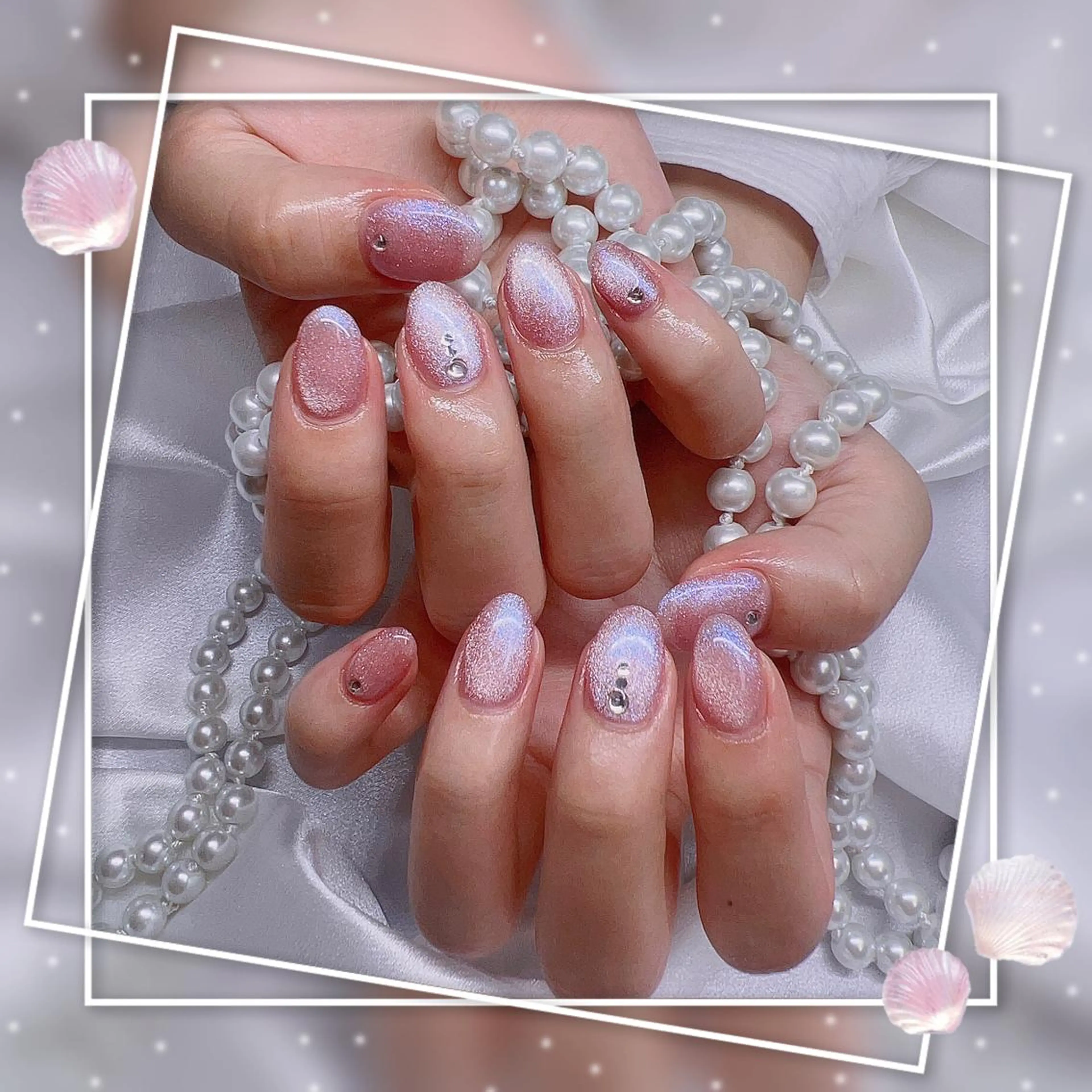 ネイル マグネットネイル ピンク シンプルネイル 春ネイル ネイルチップ Chill Nailsalonのネイルデザイン
