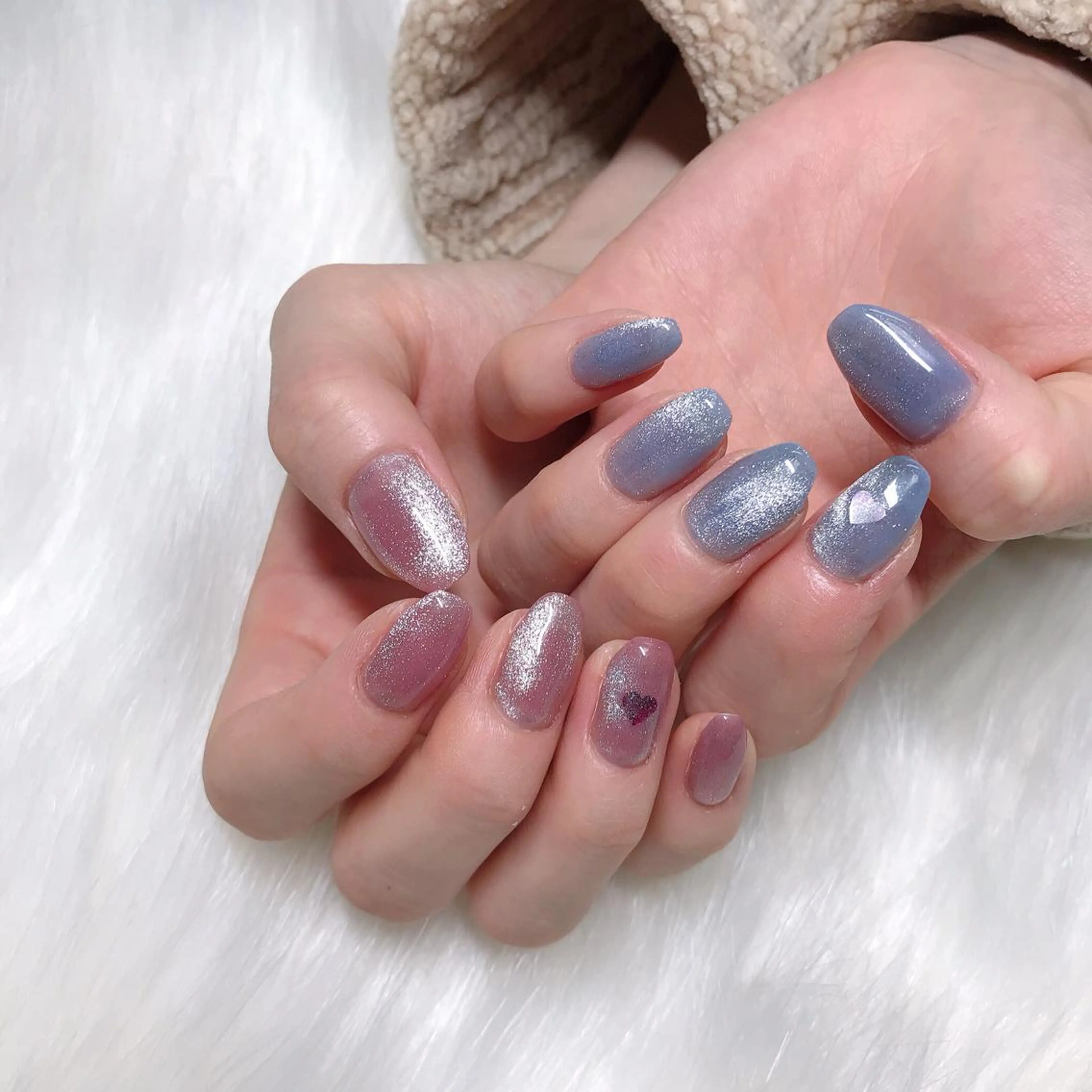 ネイル ブルー ハート マグネットネイル ピンク ハンドネイル フットネイル Utopia nail_のネイルデザイン