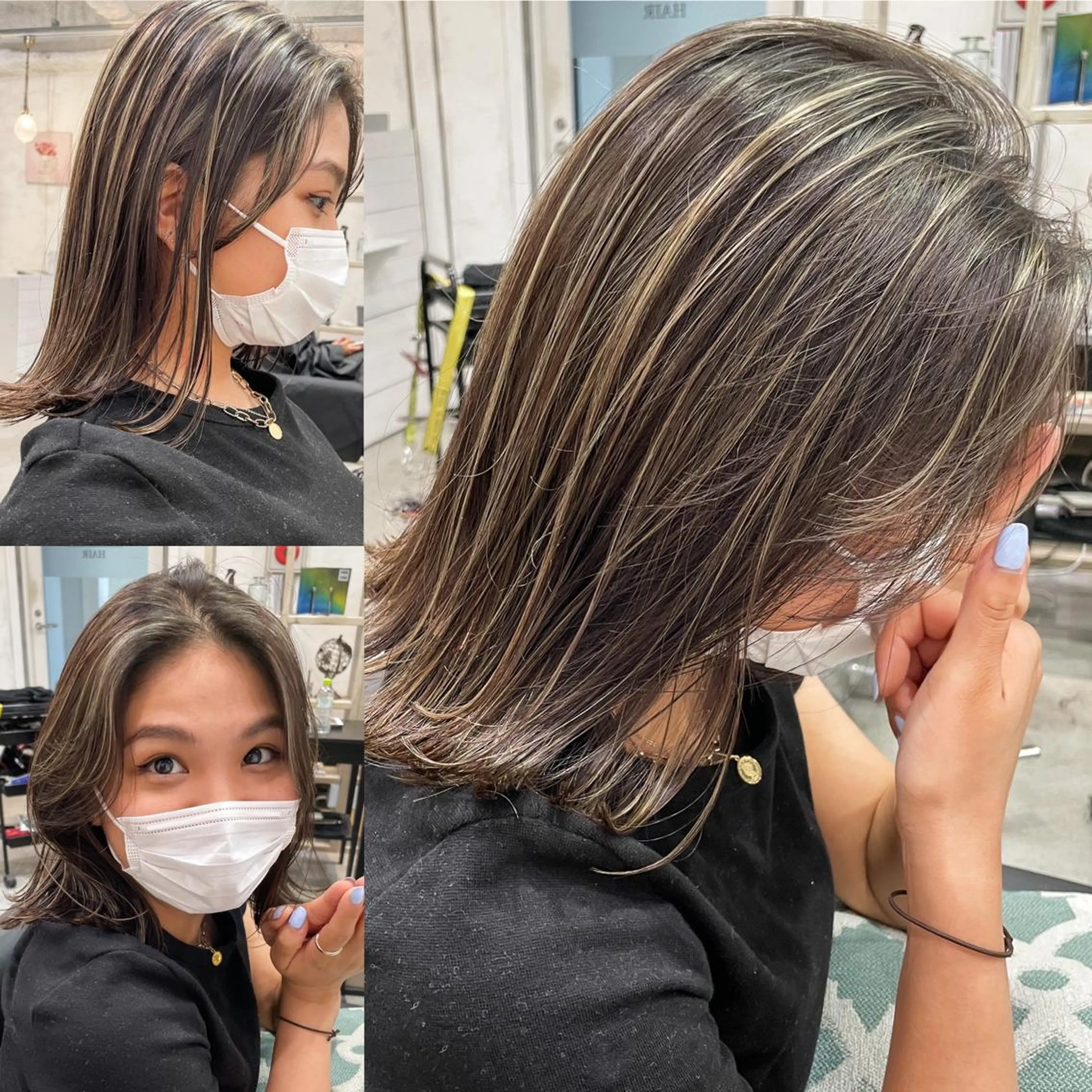 ミディアム カラー ヘアアレンジ ハイライトカラー ハイライト 縮毛矯正 髪質改善寺坂雄飛💐のヘアスタイル