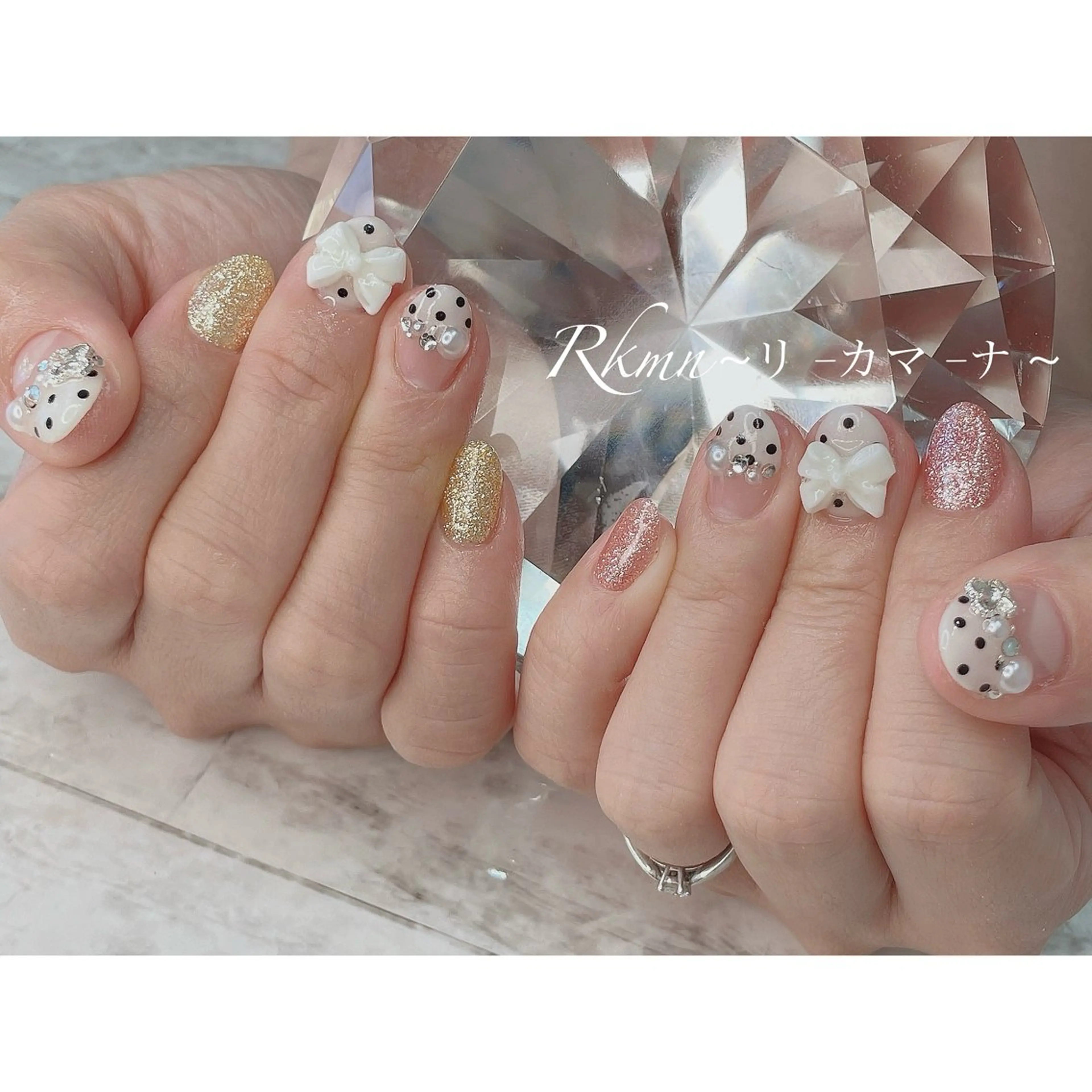 ネイル アートネイル ドット フレンチネイル ピンク リボン ハンドネイル フットネイル ハンドケア Rkmn ~リ-カマ-ナ~のネイルデザイン