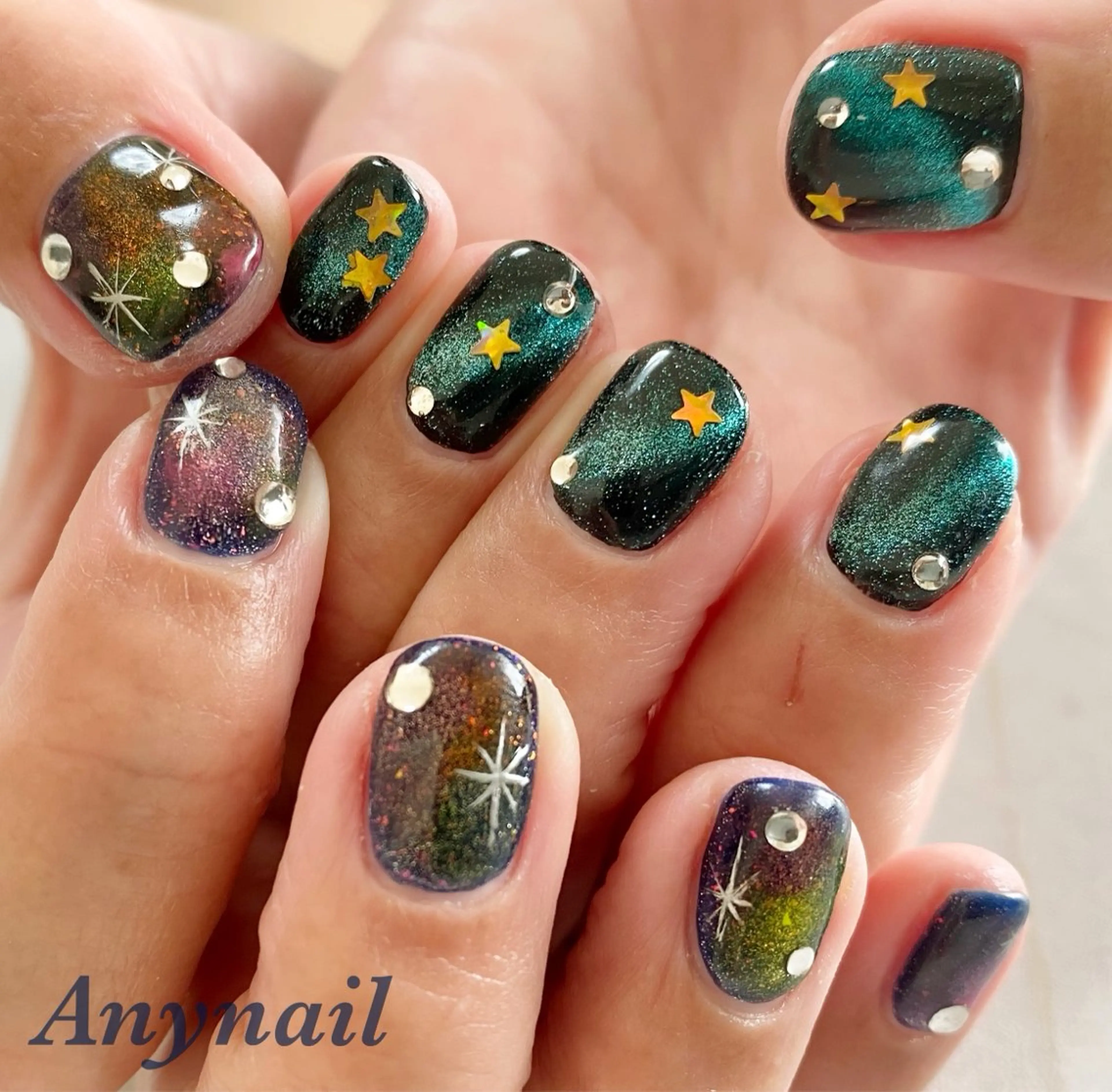 ネイル ブルー マグネットネイル 岩澤 恵子のネイルデザイン