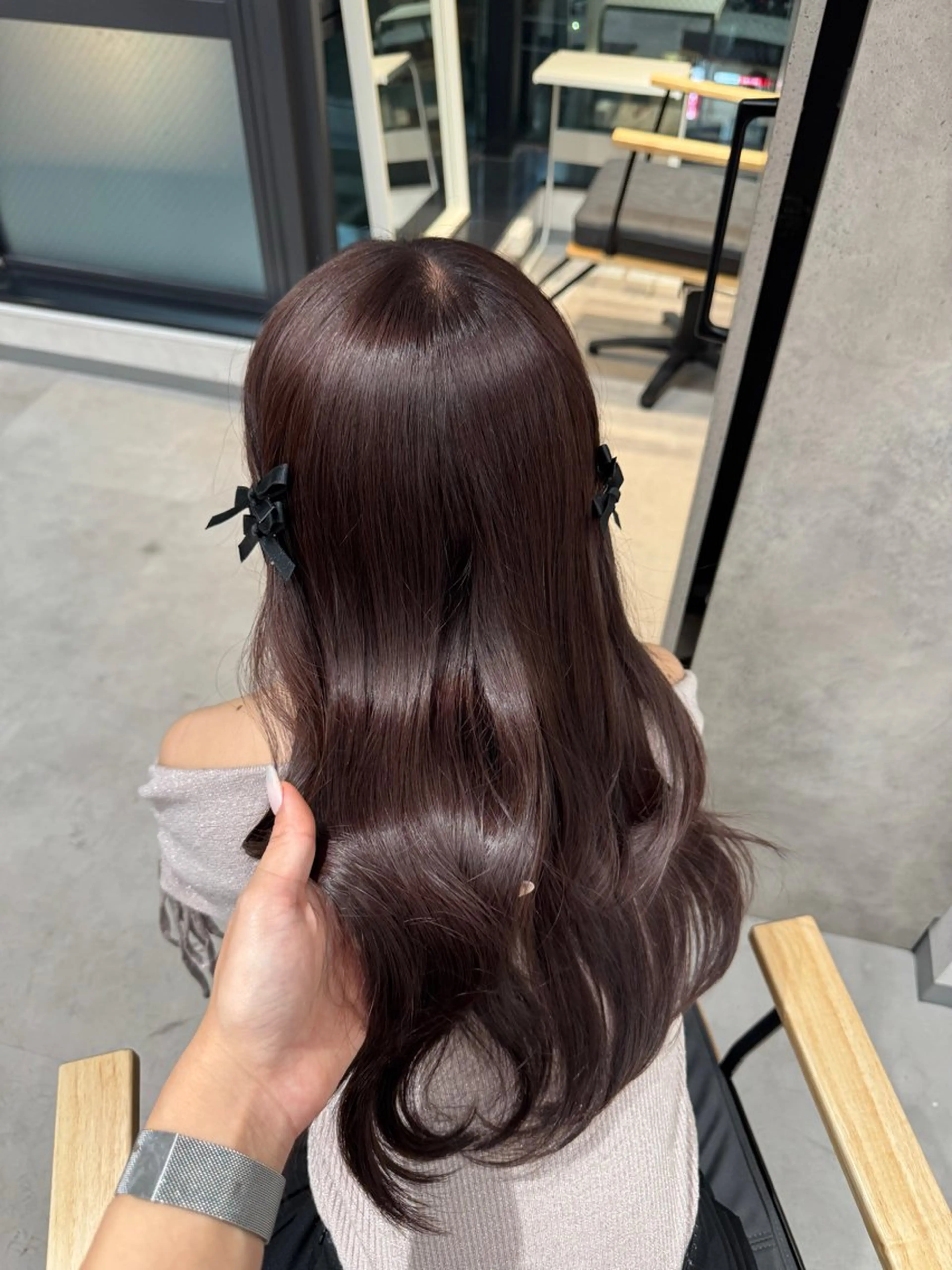 ロング ピンクブラウン ヘアカラー トリートメント 銀座/前髪顔まわり/ 透明感カラー/danのヘアスタイル