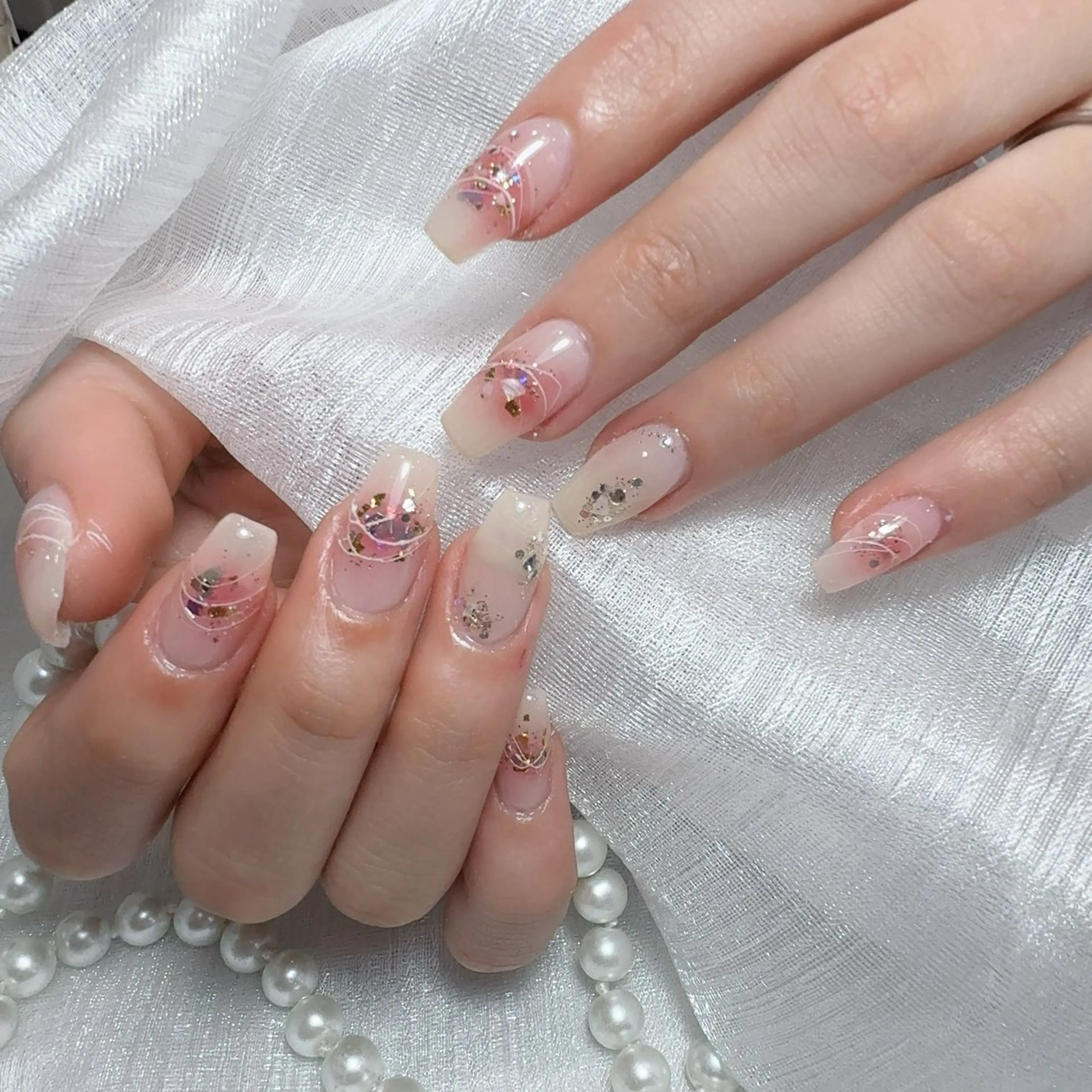 ネイル アートネイル フラッシュネイル フレンチネイル ジェルネイル ガラスフレンチ You&Me Yukiのネイルデザイン