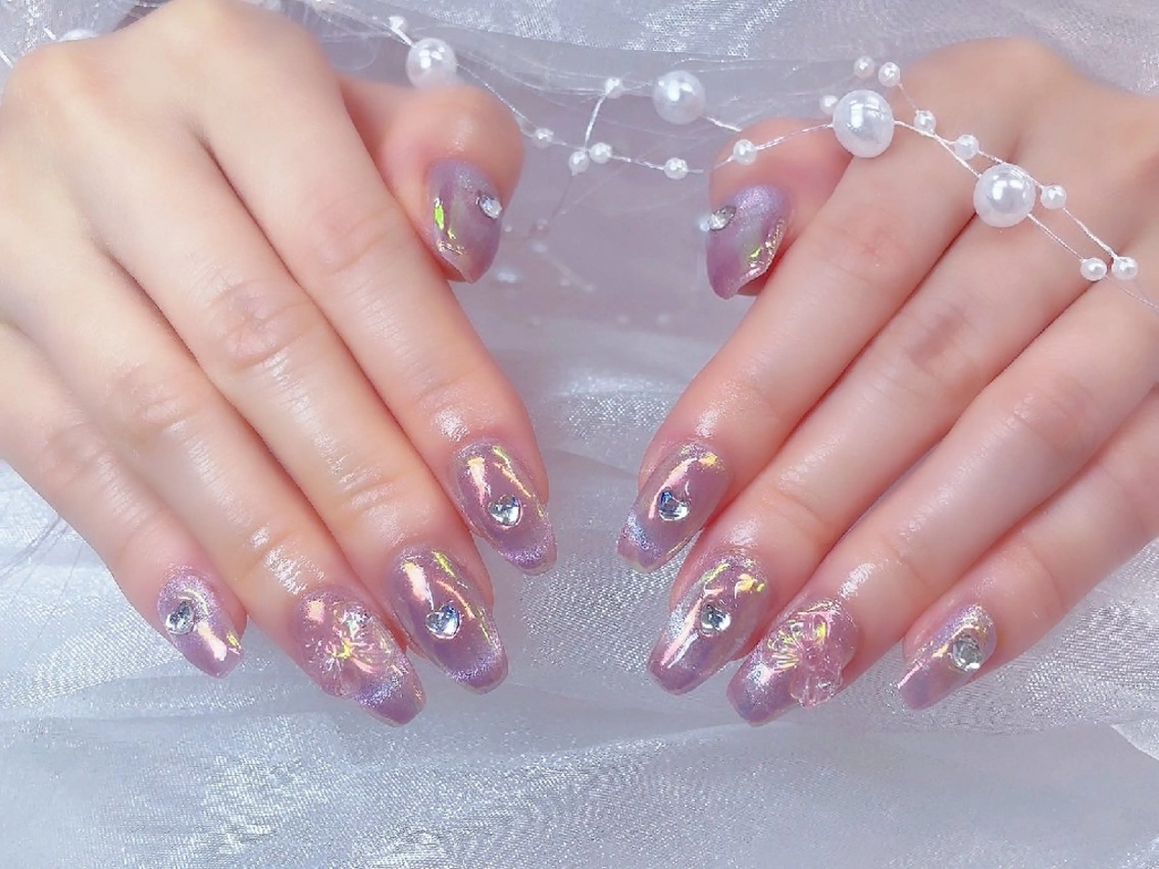 ネイル 長さ出し フラッシュネイル フレンチネイル キラキラネイル ラメ(グリッター) Chouette Nailのネイルデザイン
