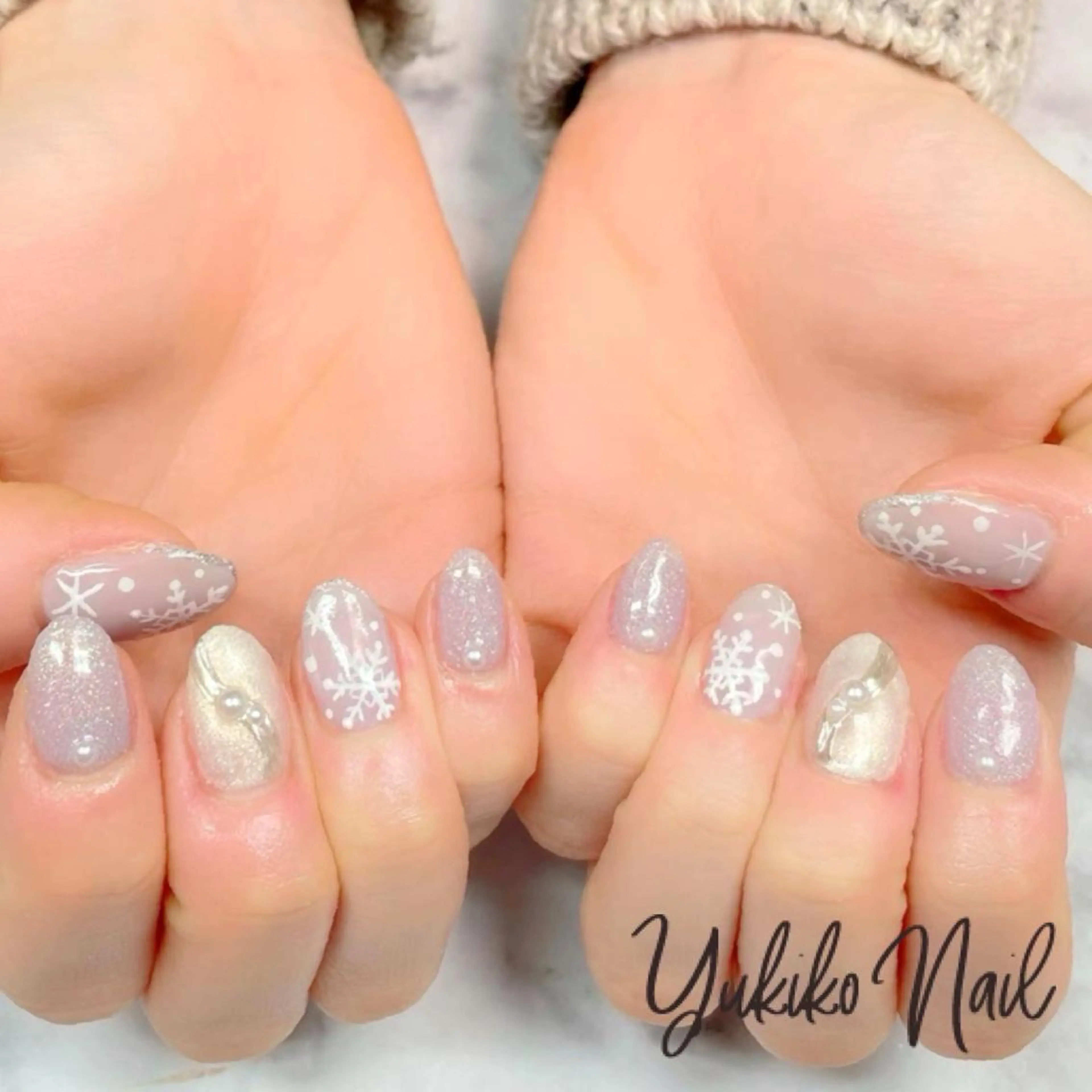 ネイル ミラーネイル 冬ネイル ハンドネイル ユキコ ネイルのネイルデザイン