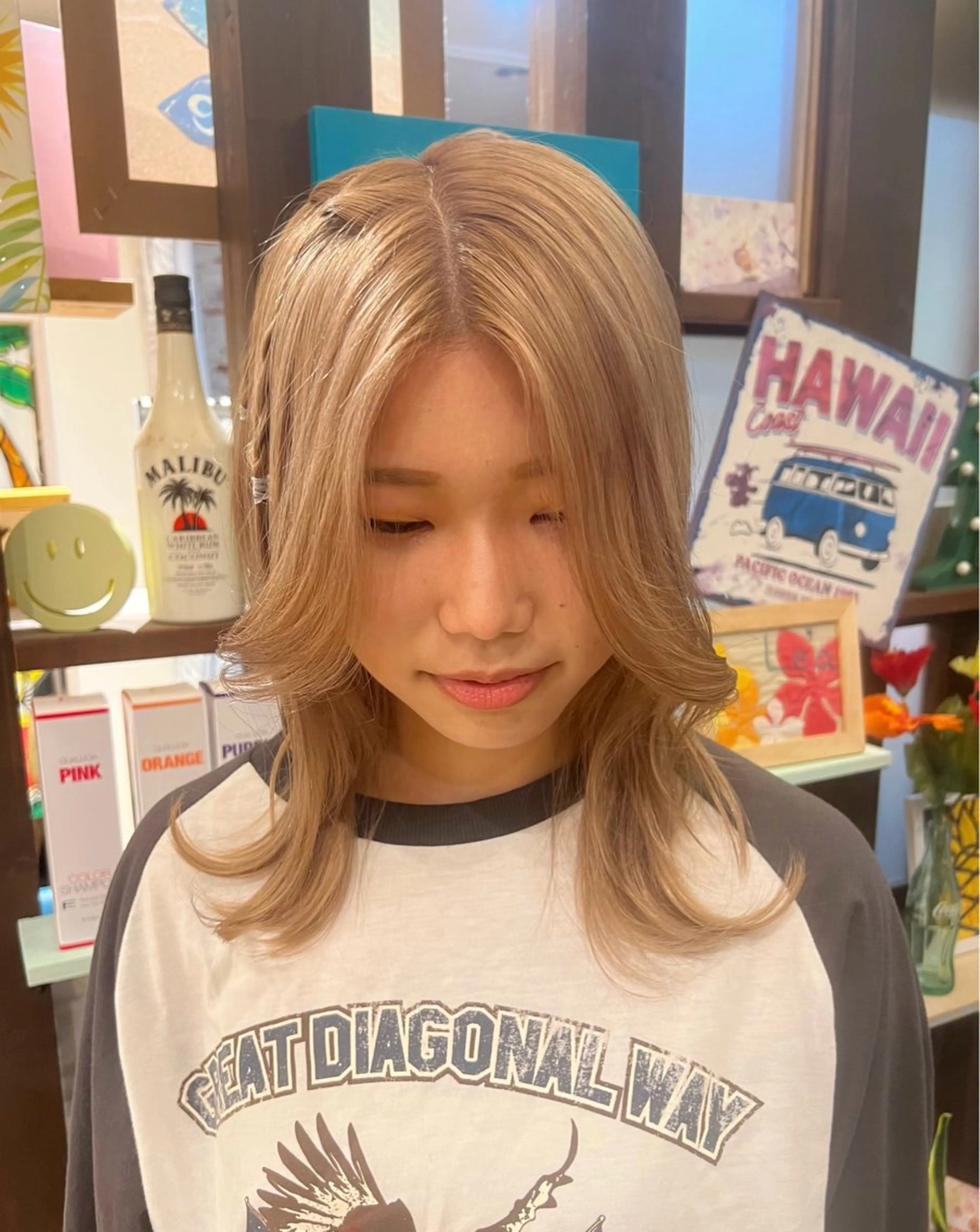 ミディアム ヘアカラー トリートメント ハイトーン/ ダブルカラー/透明感のヘアスタイル