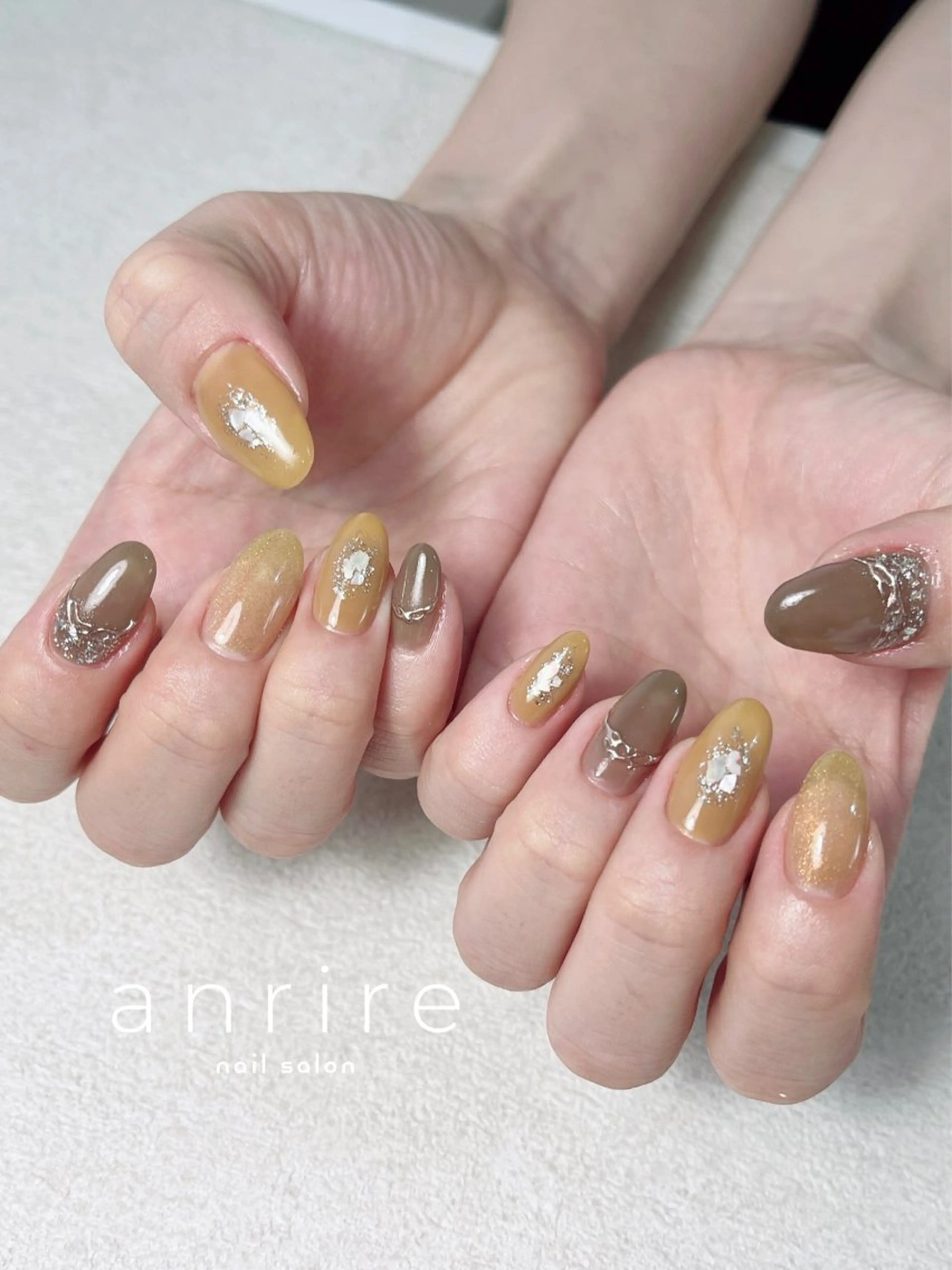 ネイル ブラウン ジェルネイル キラキラネイル ラメ(グリッター) マグネットネイル ハンドネイル nailsalon anrireのネイルデザイン