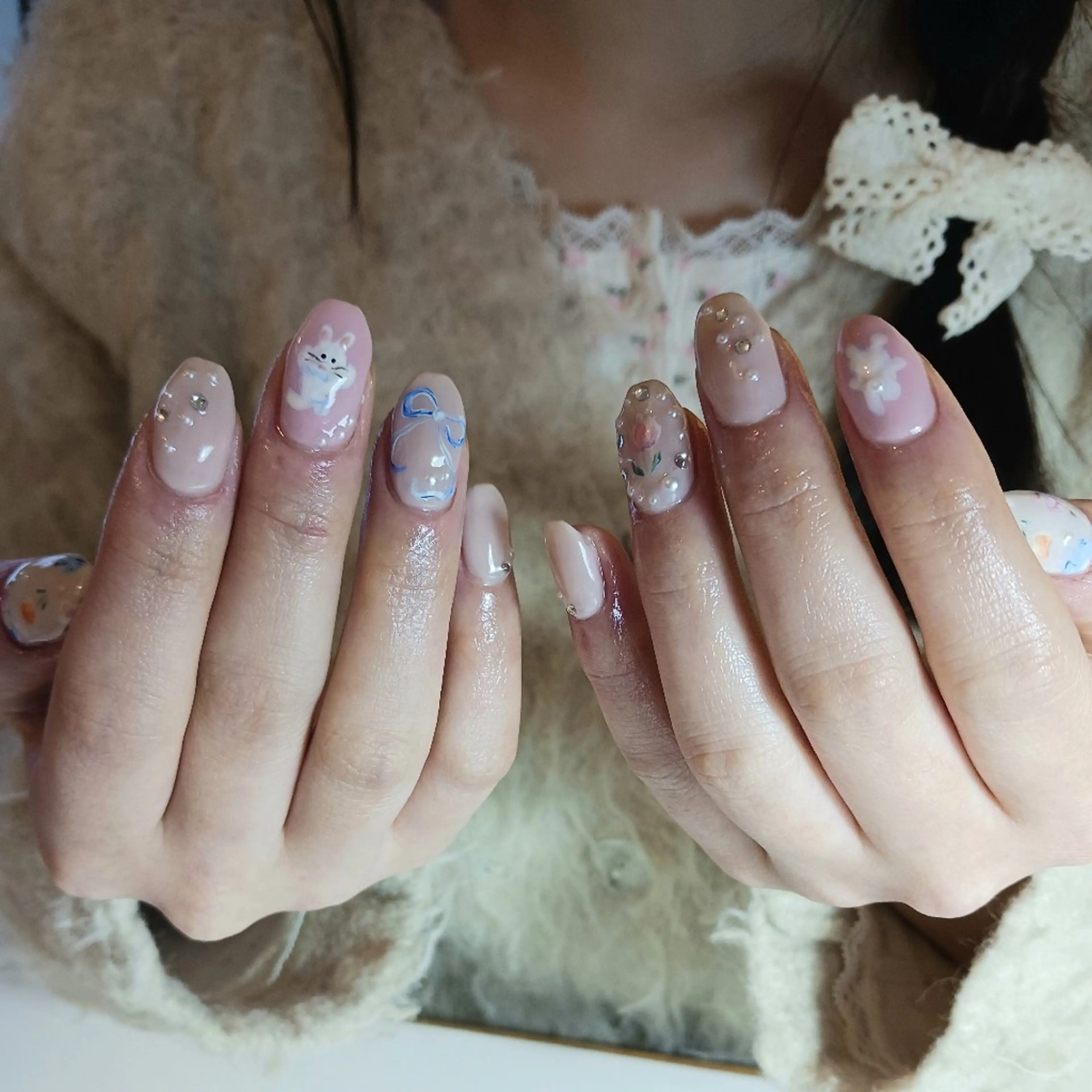ネイル アートネイル フラワーネイル 持ち込み リボン 春ネイル ハンドネイル owlnail /持込みデザイン専門のネイルデザイン