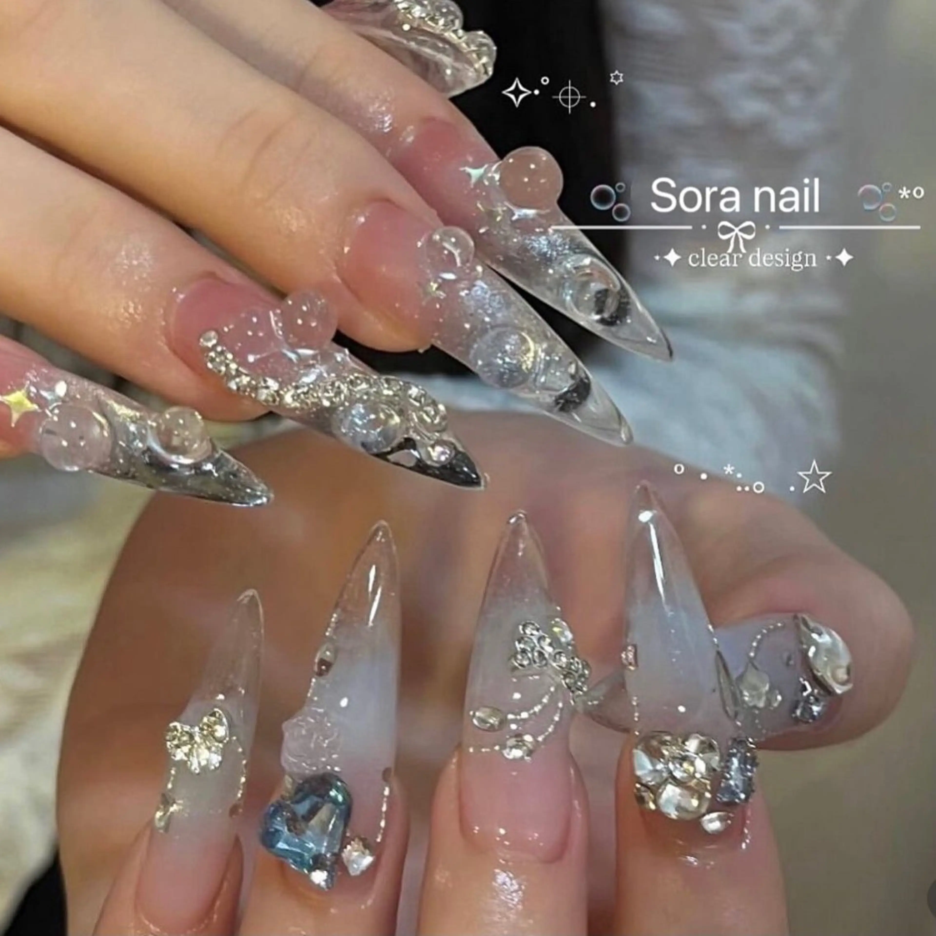 ネイル オーロラネイル ボルドー ブラウン 氷ネイル・うるうるネイル キラキラネイル ハンドネイル Sora  Nail 長さ出し専門店のネイルデザイン