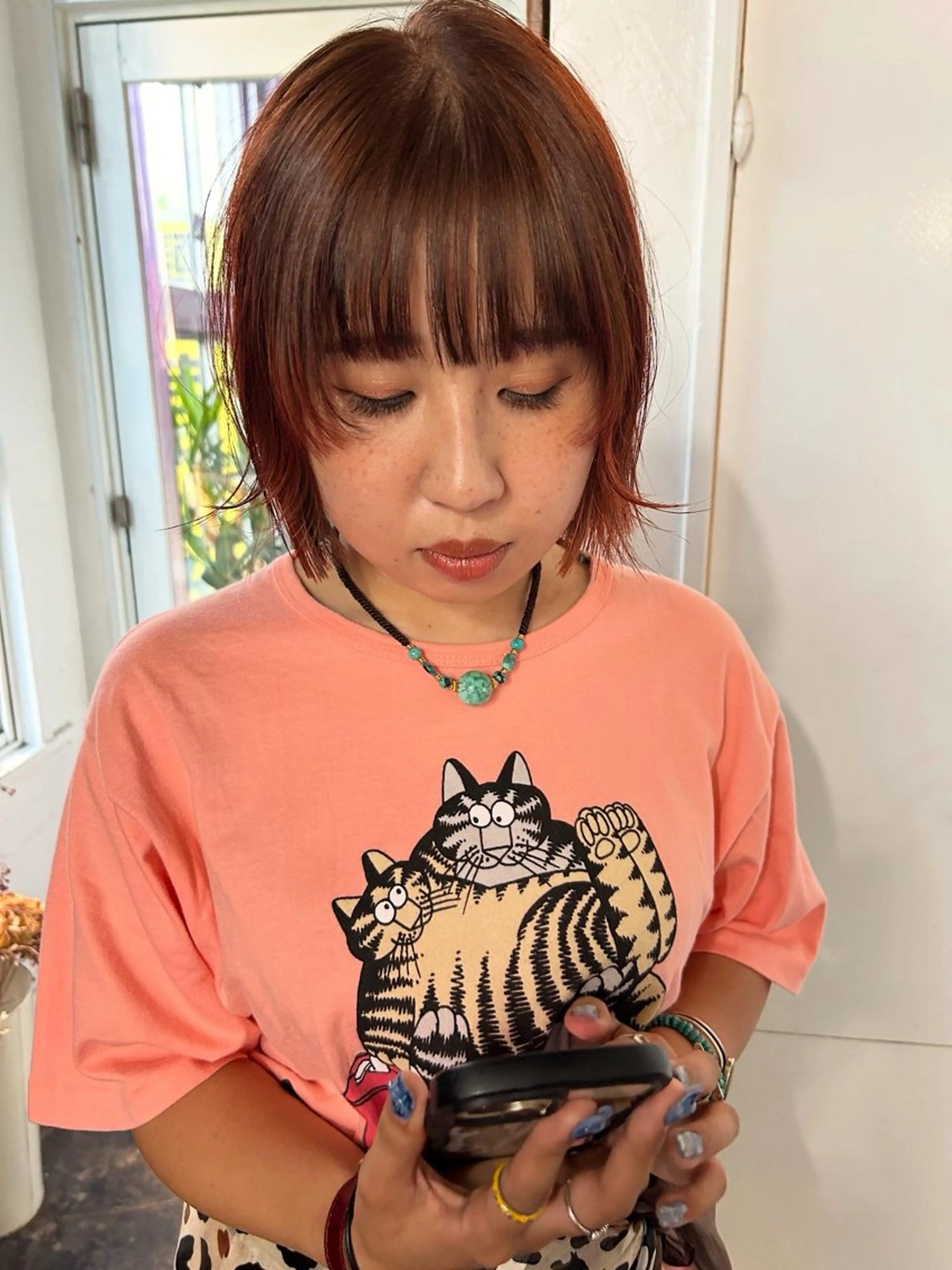 ミディアム カラー ブラウンカラー オレンジ カット ヘアカラー maho/垢抜け カラー♡パーマのヘアスタイル