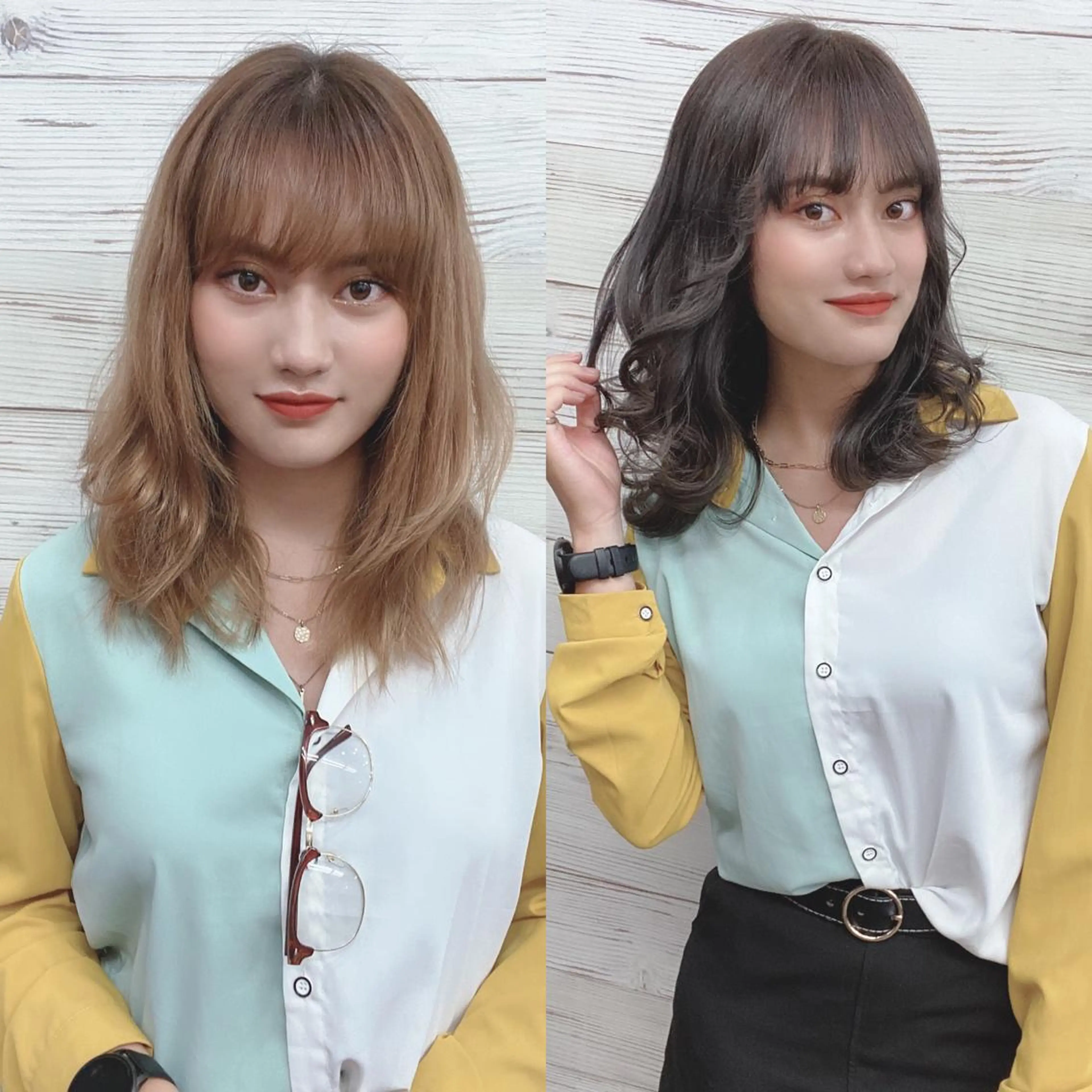 ロング カラー ヘアアレンジ ショートボブ 編み込みエクステ シールエクステ バレイヤージュ 透明感カラー LAVENDIA 初音のヘアスタイル