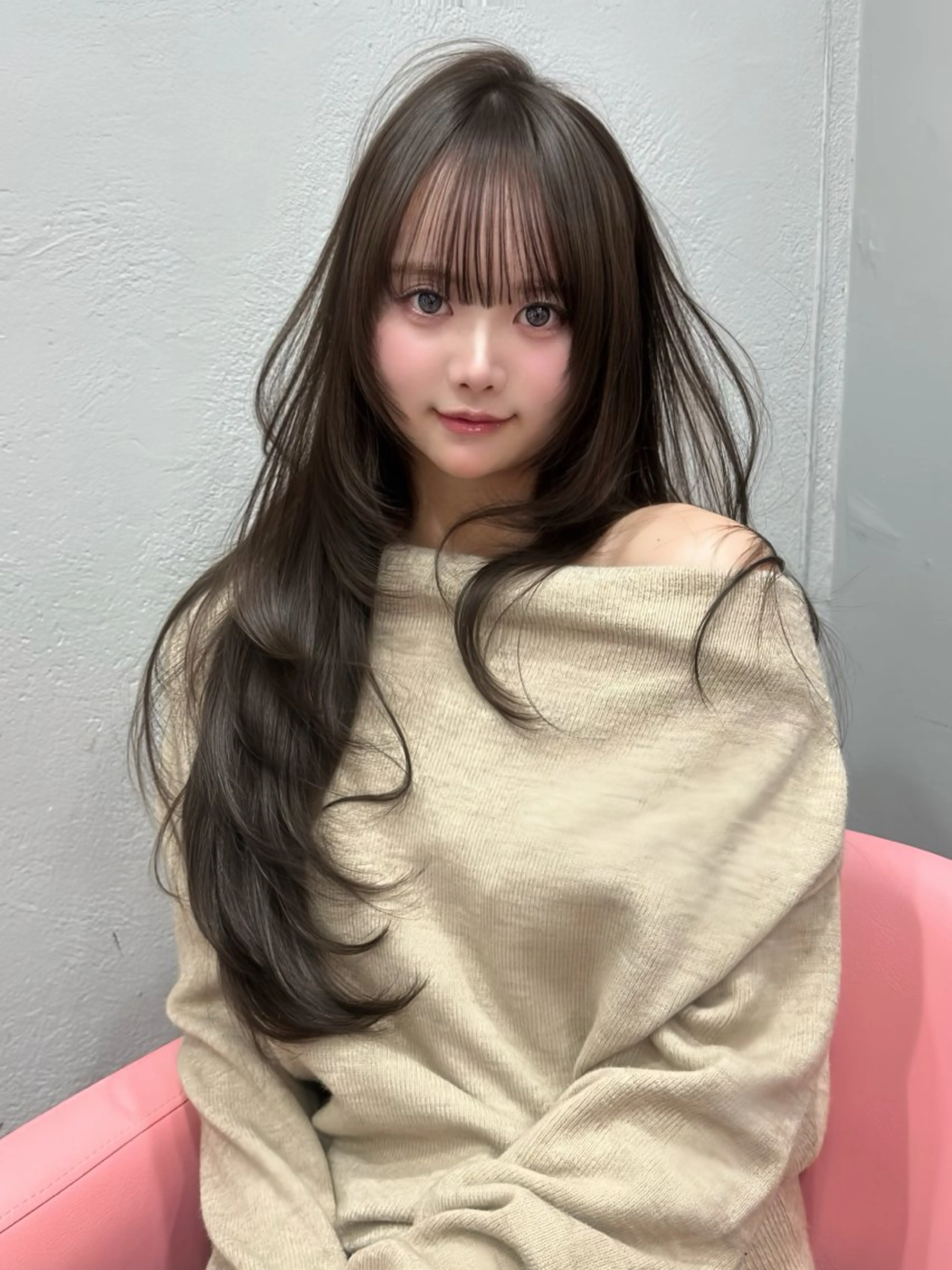 ロング カラー カット ヘアカラー 𝑴𝑶𝑲𝑨渋谷 トレンド韓国ヘア🩷のヘアスタイル