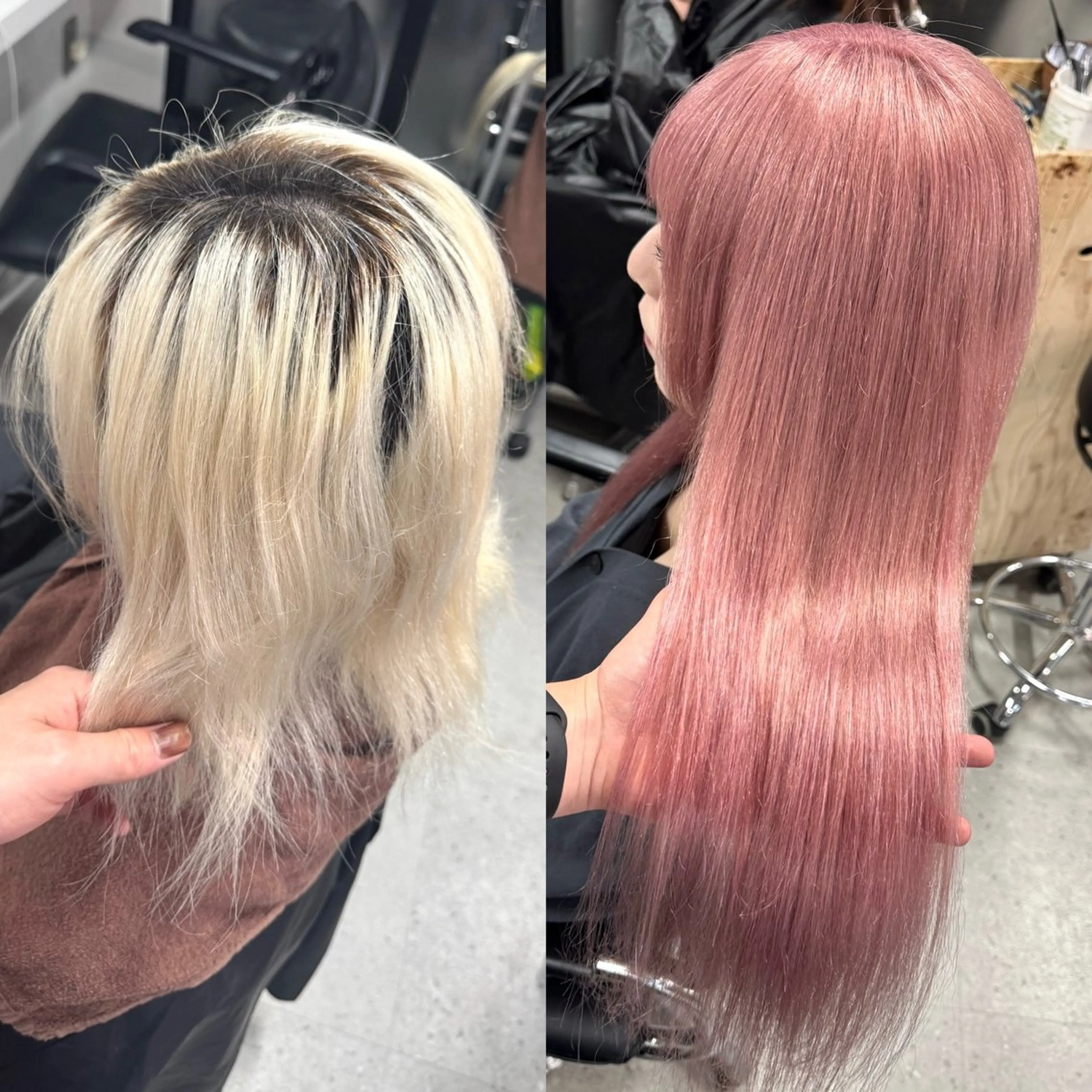 ロング ヘアカラー エクステ バレイヤージュ ボブ🌈ナツヤのヘアスタイル