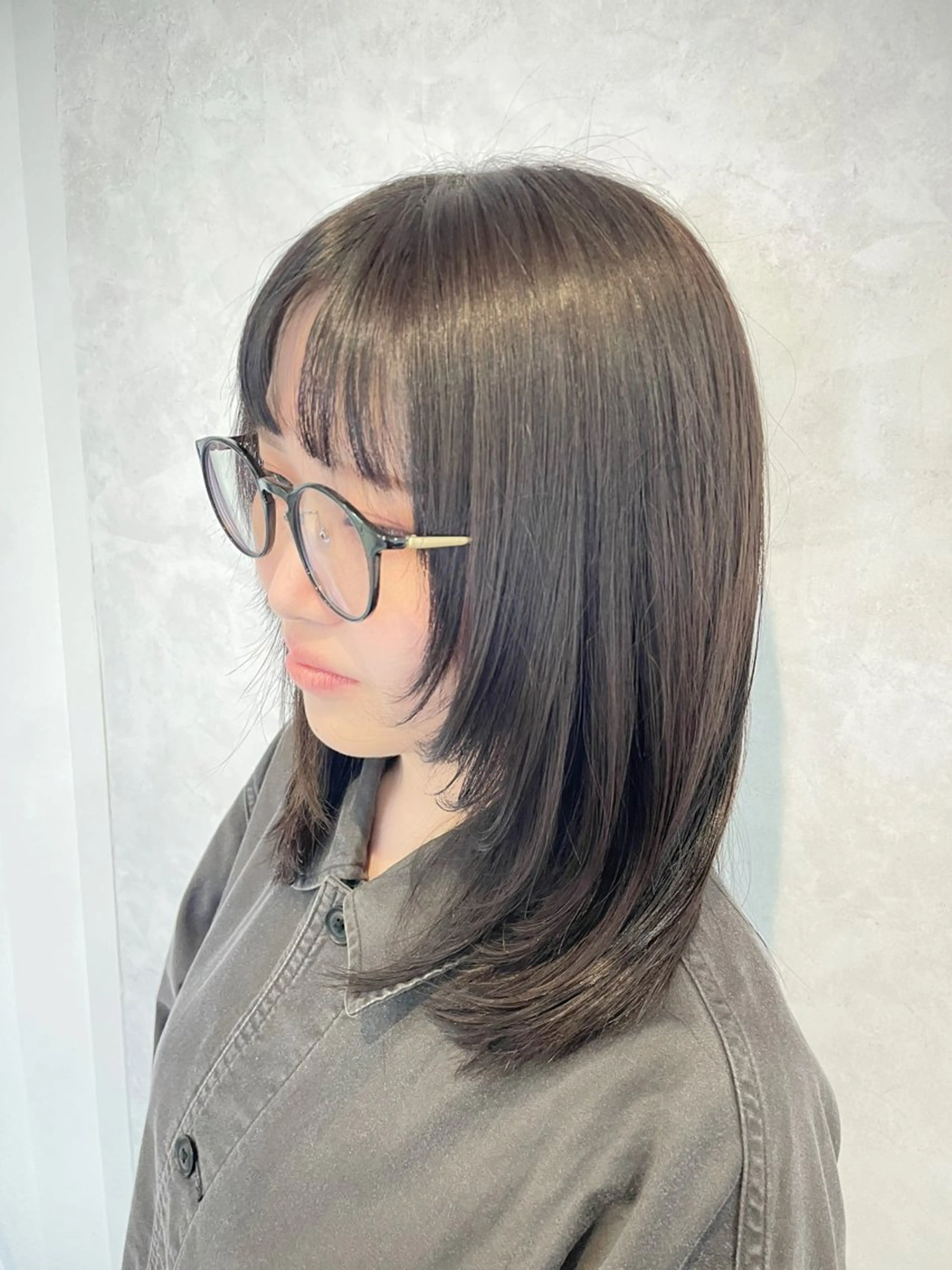 セミロング 顔まわりレイヤー 髪質改善 韓国風ヘア レイヤーカット サイドバング カット ヘアカラー トリートメント Yusei/似合わせ /韓国風レイヤーのヘアスタイル