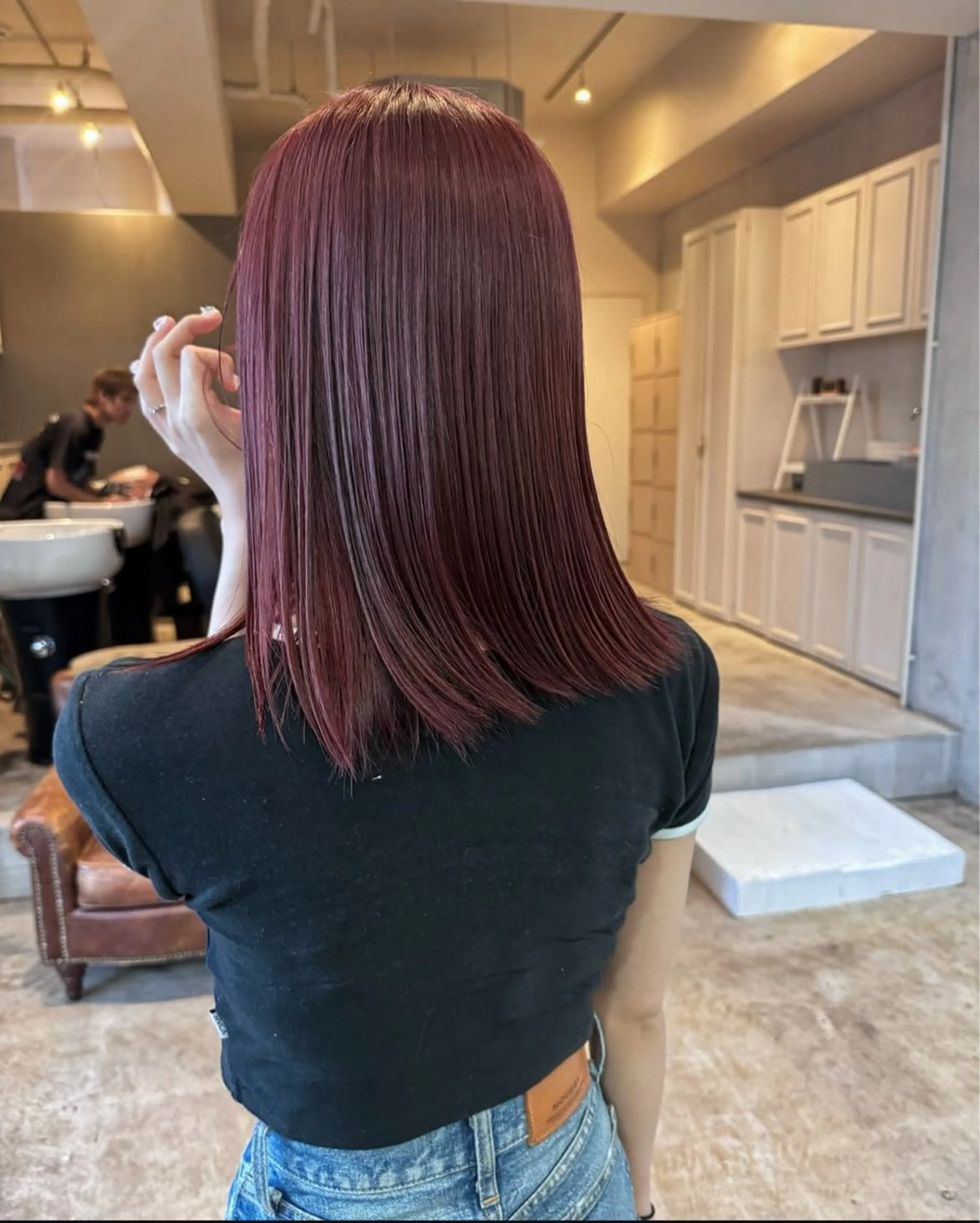 ミディアム カット ヘアカラー 髪質改善×ハイトーン レイヤー天神美容室のヘアスタイル