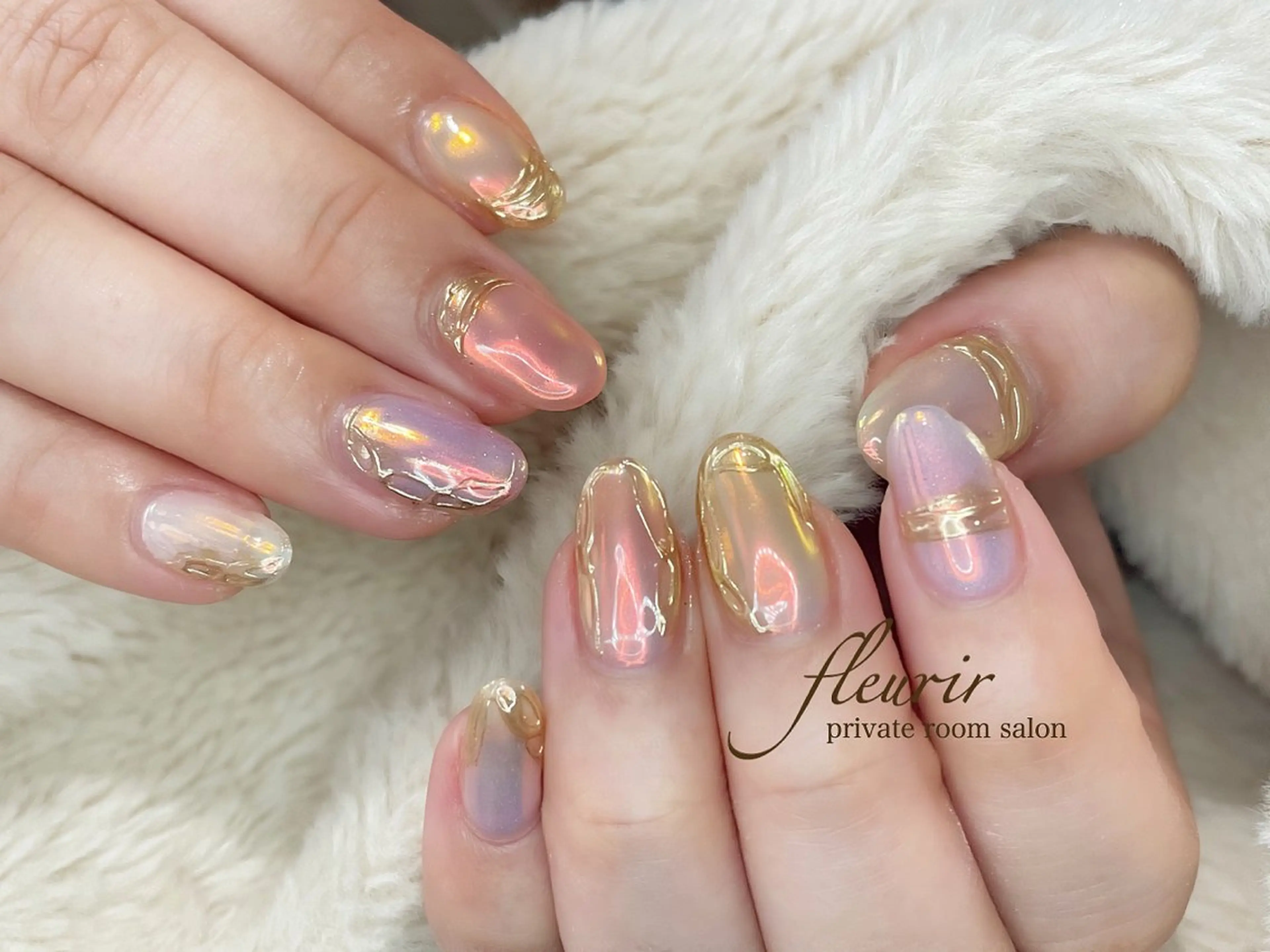 ネイル アートネイル オーロラネイル ゴールド グラデーション ミラーネイル フルリール 【プライベートサロンのネイルデザイン