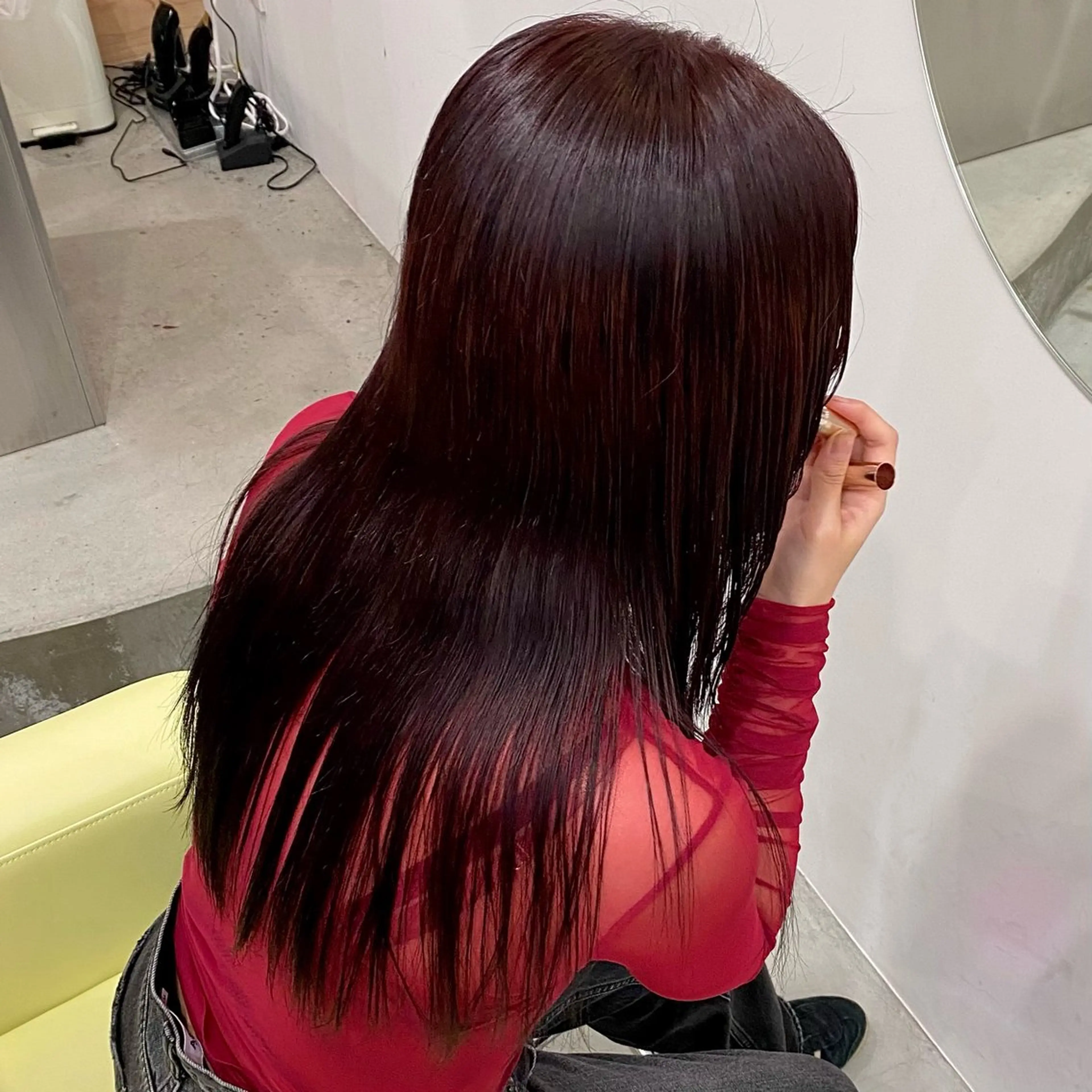 カラー レッドカラー レイヤー、ボブ、ショ ートカット　松本翔大のヘアスタイル