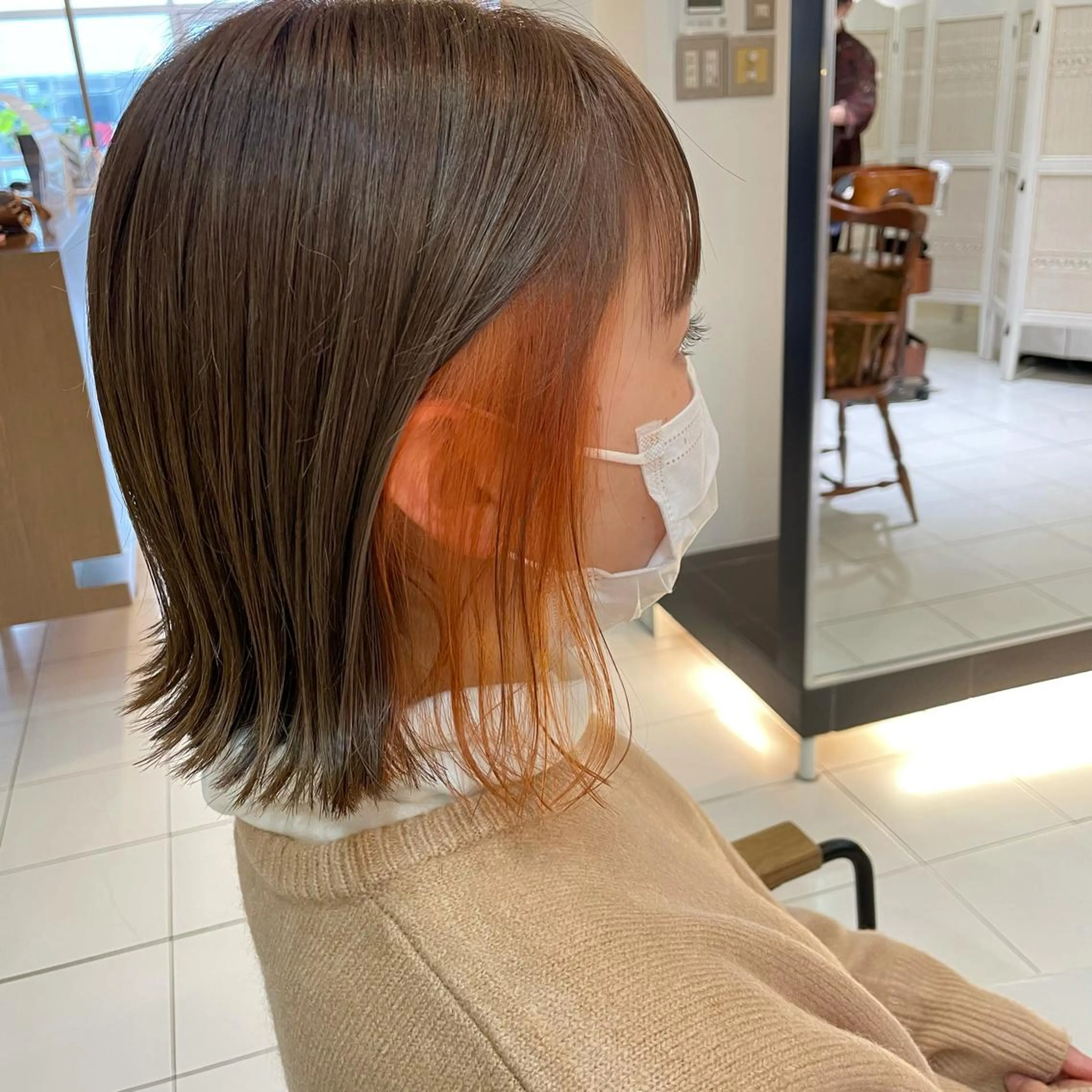 ミディアム カラー ブリーチ インナーカラー オレンジ 透明感カラー/ 寺田千雅子のヘアスタイル