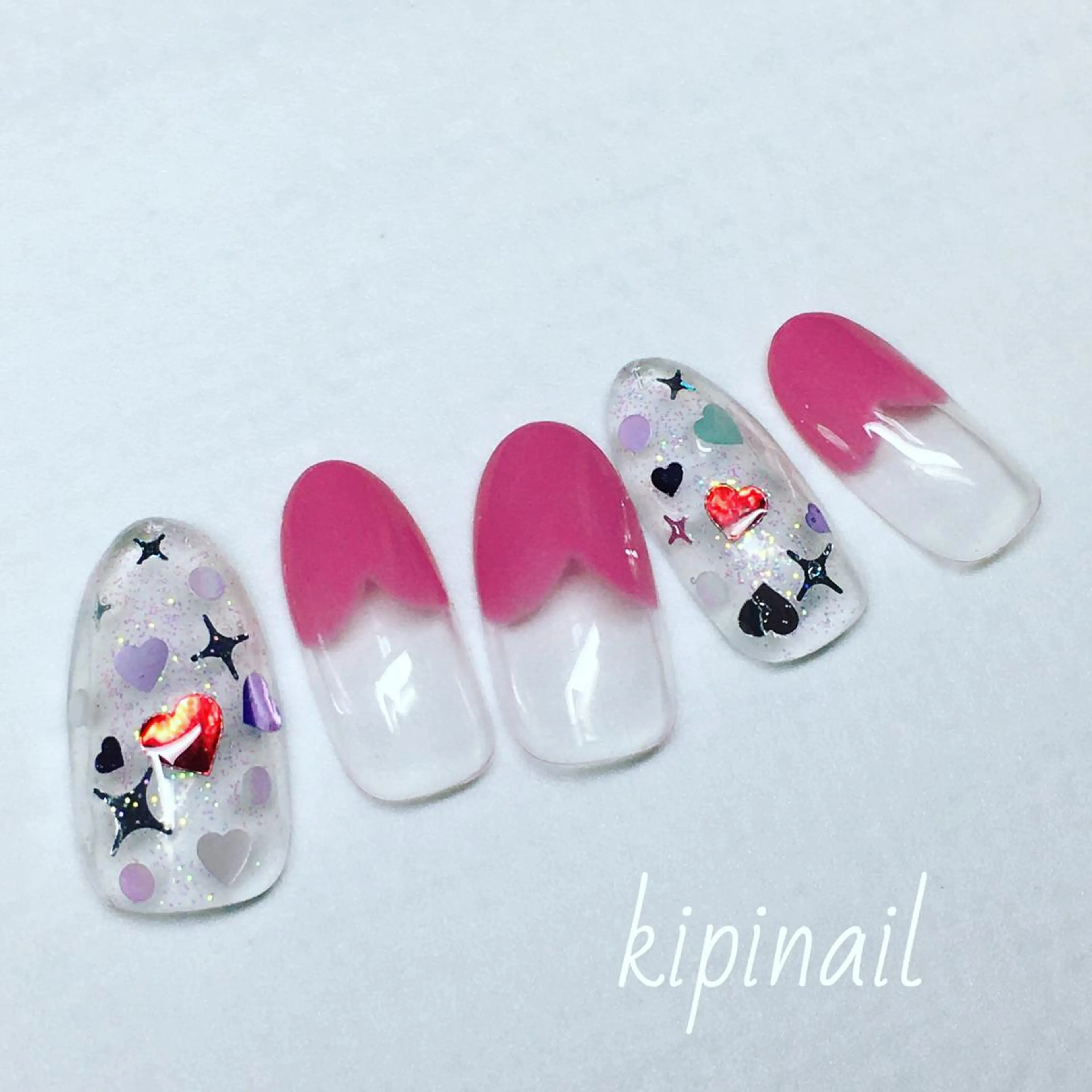 ネイル フレンチネイル ハート kipinail 川﨑えりかのネイルデザイン