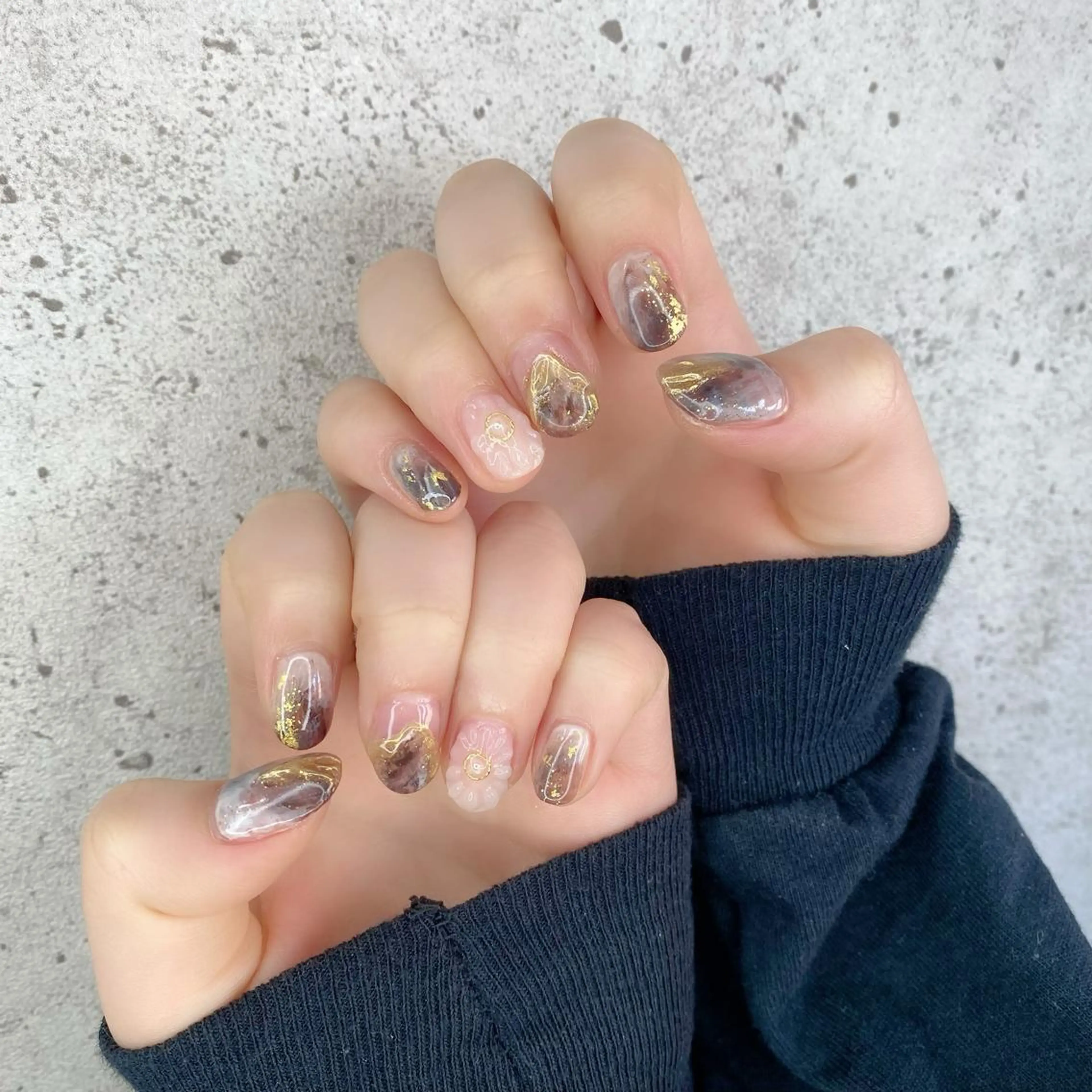 ショート カラー パーマ ヘアアレンジ メンズ キッズ ネイル マツエク・マツパ アイブロウ ブラウンカラー カラーマツエク アートネイル ブラウン フラワーネイル ハンドネイル Salon Ｋのネイルデザイン