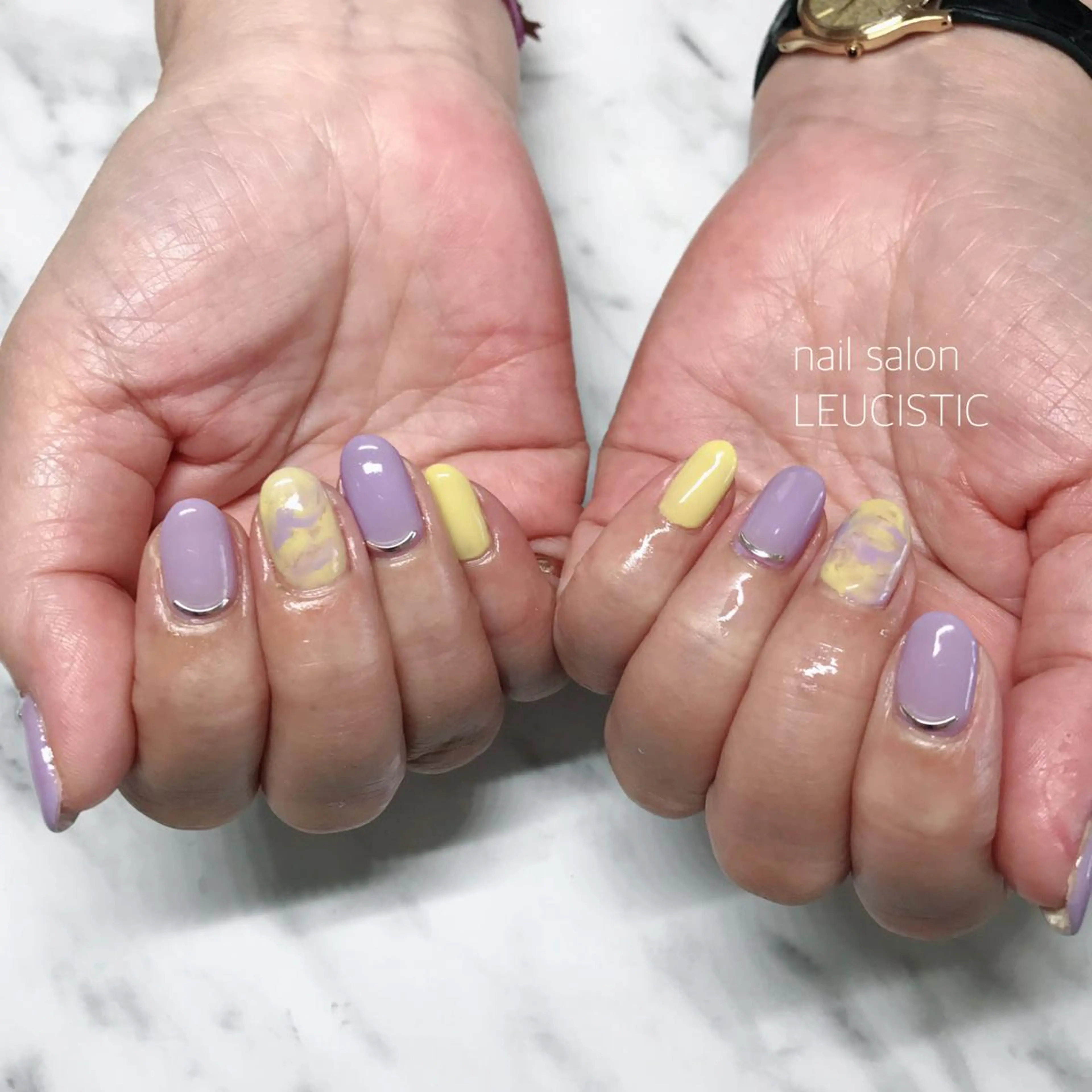 ネイル パープル 春ネイル 黄色 美時雨 bishigureのエステ・リラクイメージ