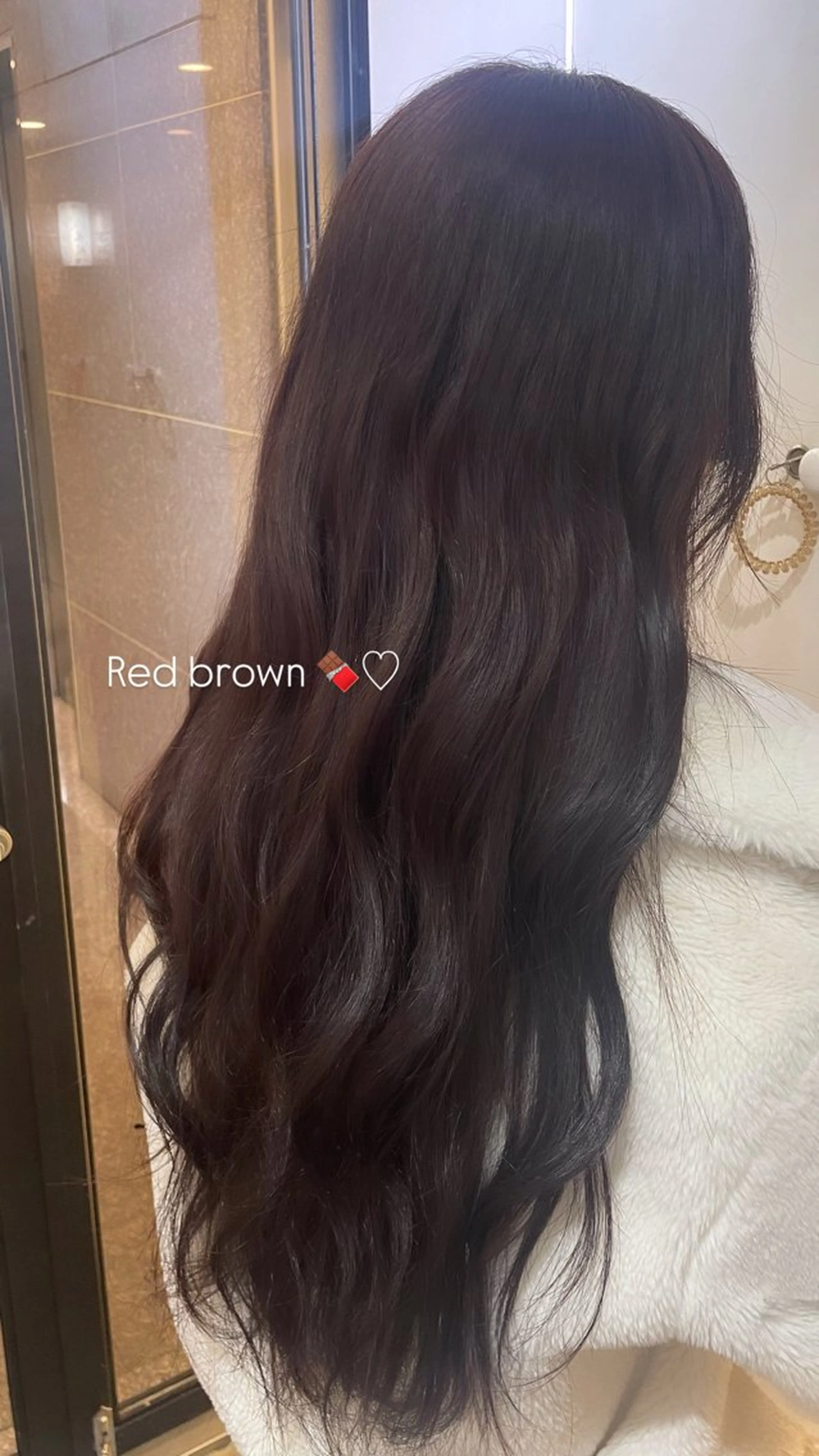 ロング カラー ブラウンカラー チョコレートブラウン レッドカラー レッドブラウン ヘアカラー トリートメント おくにし はなのヘアスタイル