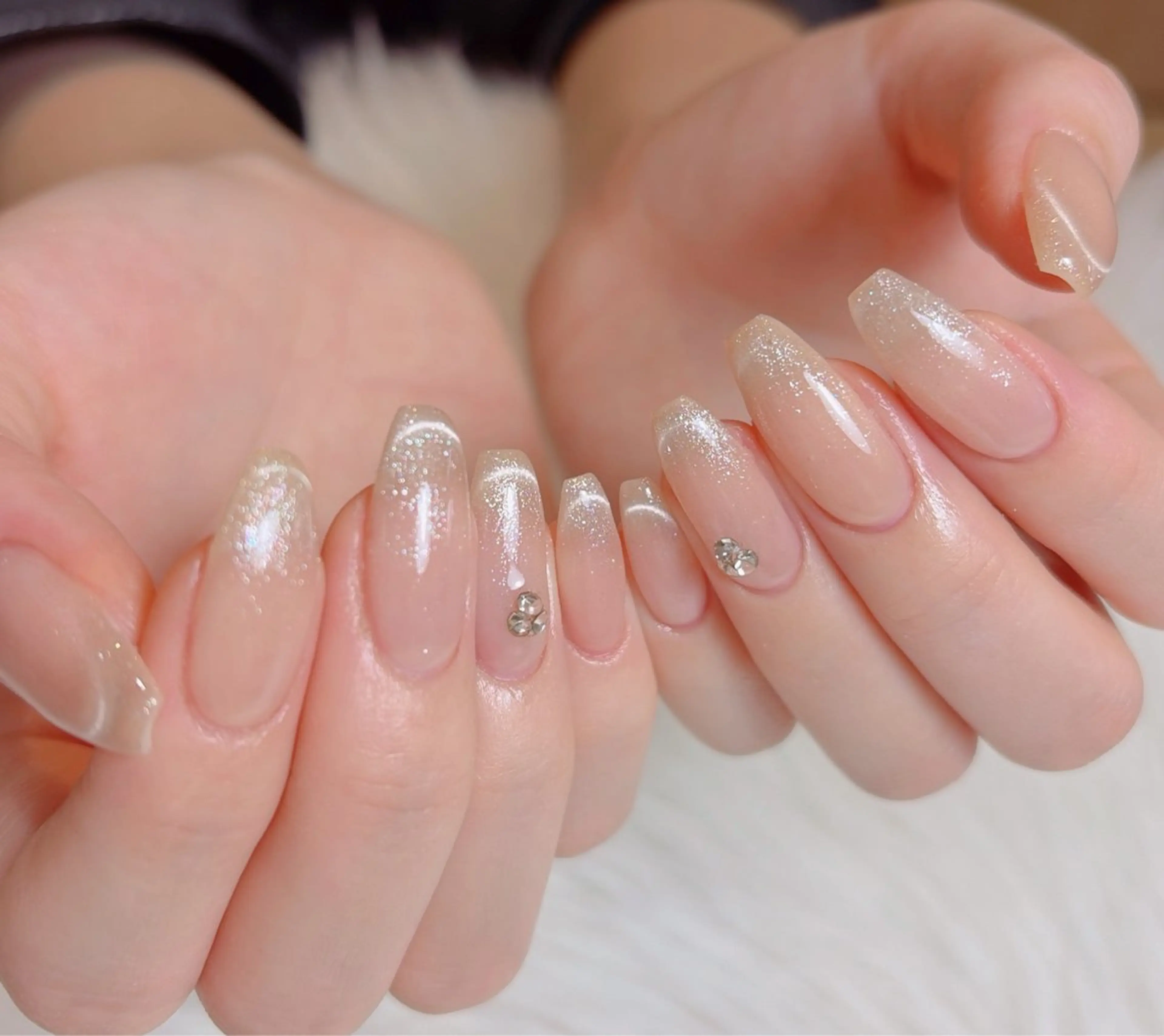 ネイル アートネイル フレンチネイル ハート 韓国ネイル 水色 ハンドネイル Floria nail salonのネイルデザイン