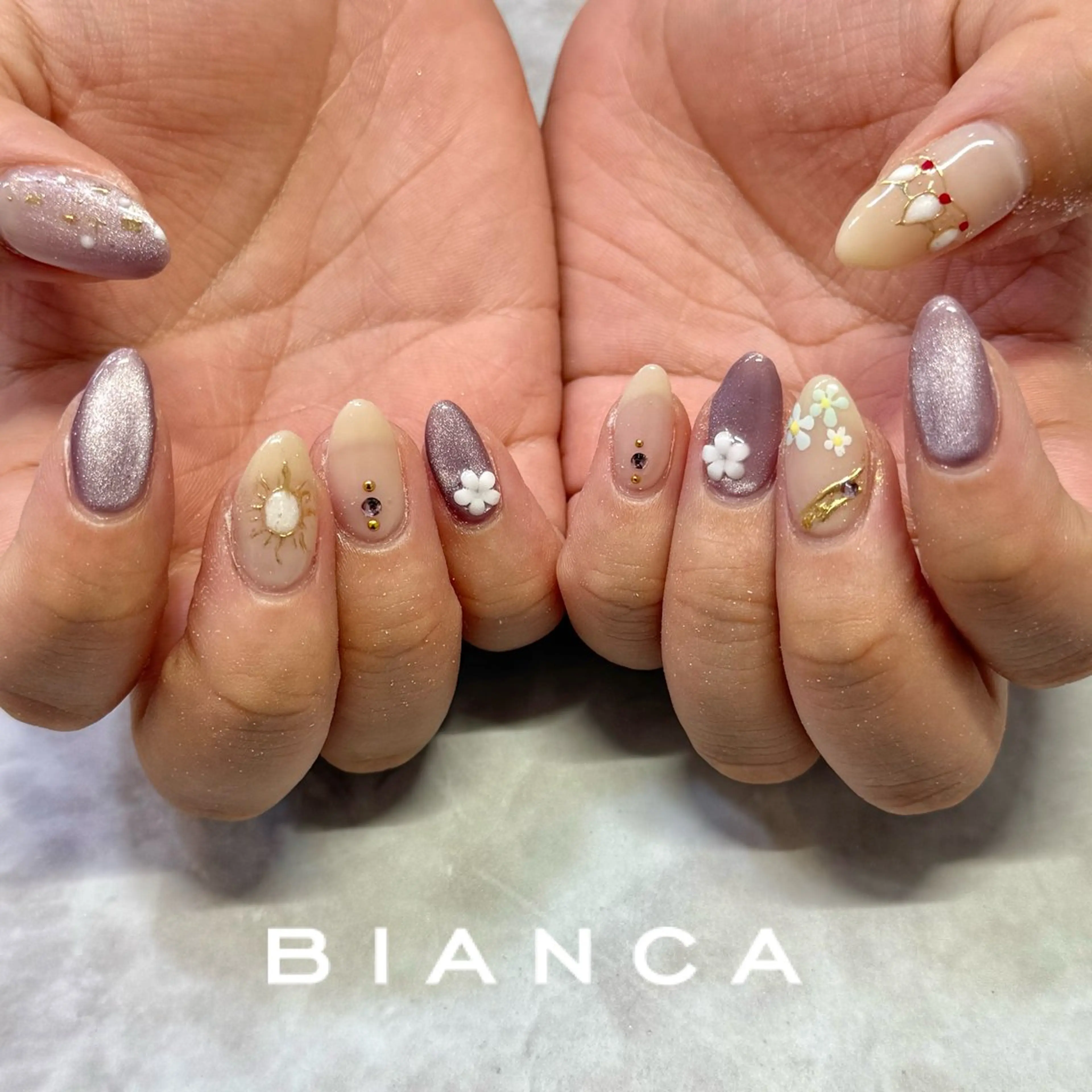 ネイル マグネットネイル パープル ハンドネイル Bianca‎🤍 WATANABEのネイルデザイン