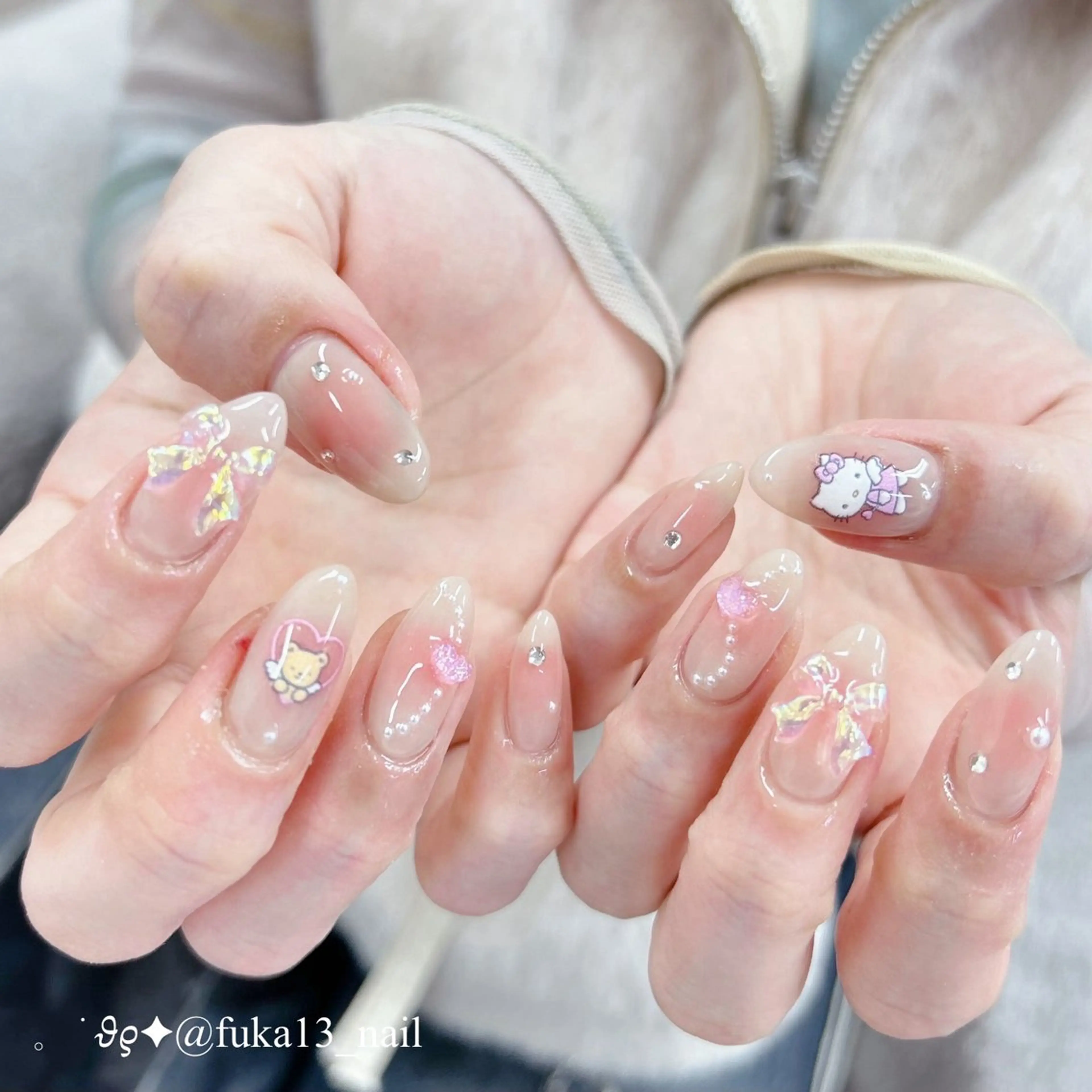 ネイル チークネイル ガーリー 韓国ネイル リボン ワンホンネイル ハンドネイル Nail♡Fuka. /5月予約受付中のネイルデザイン